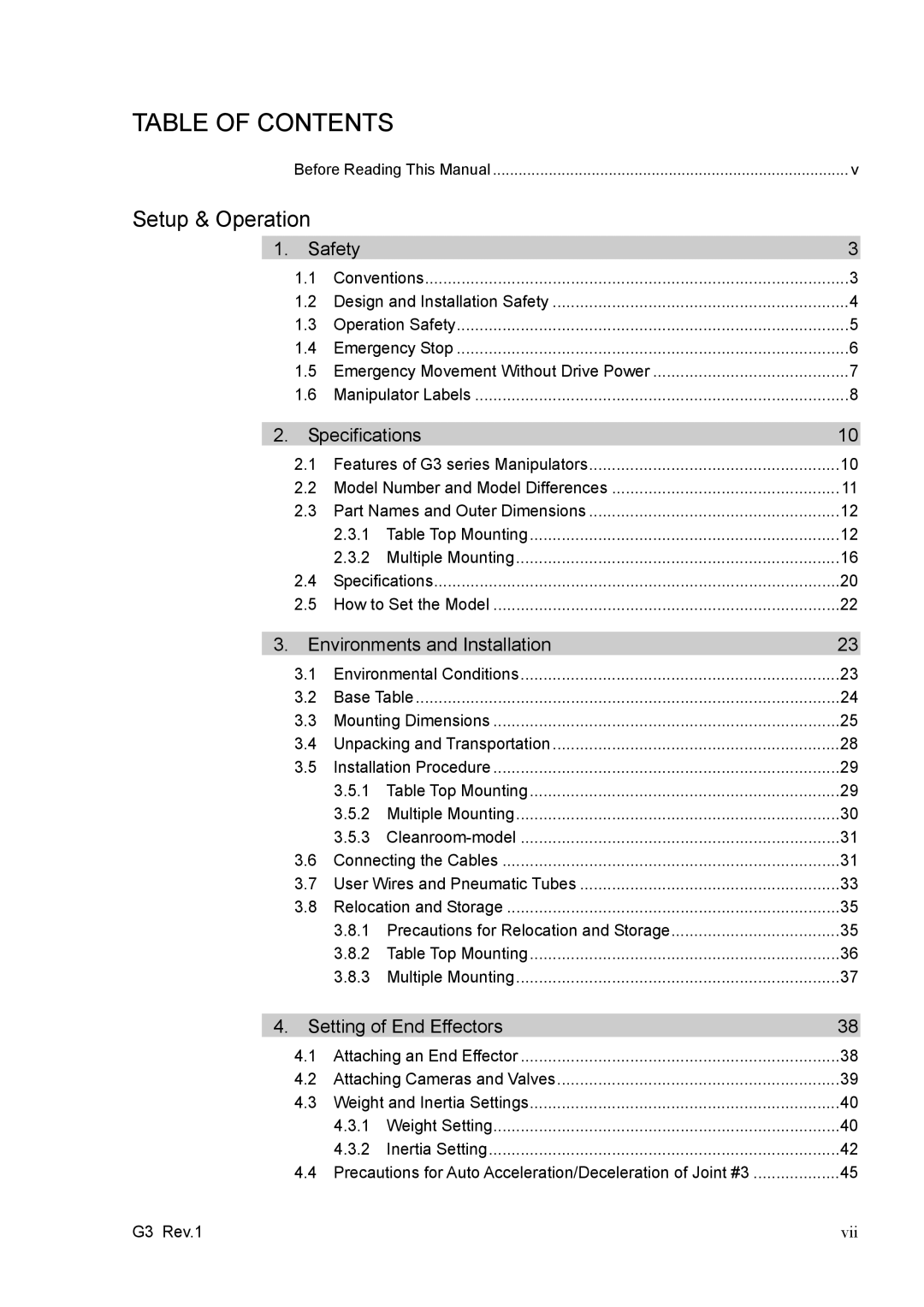 Epson G3 Series manual Table of Contents 