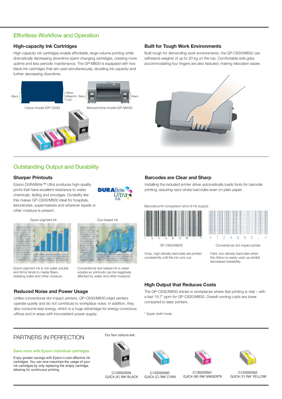 Epson GP-C830 manual Effortless Workﬂow and Operation, Outstanding Output and Durability 