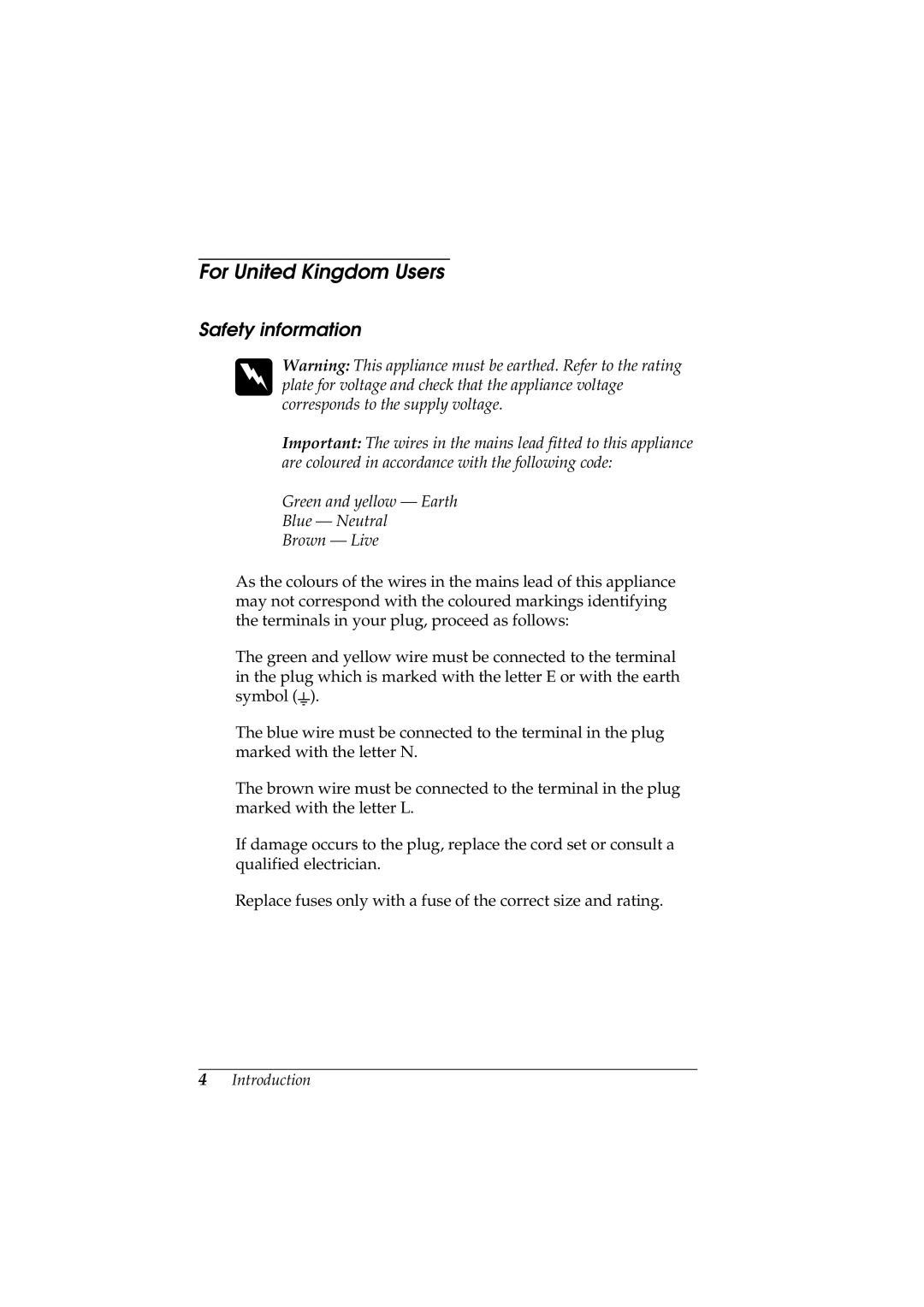 Epson GT-5500 manual For United Kingdom Users, Safety information 