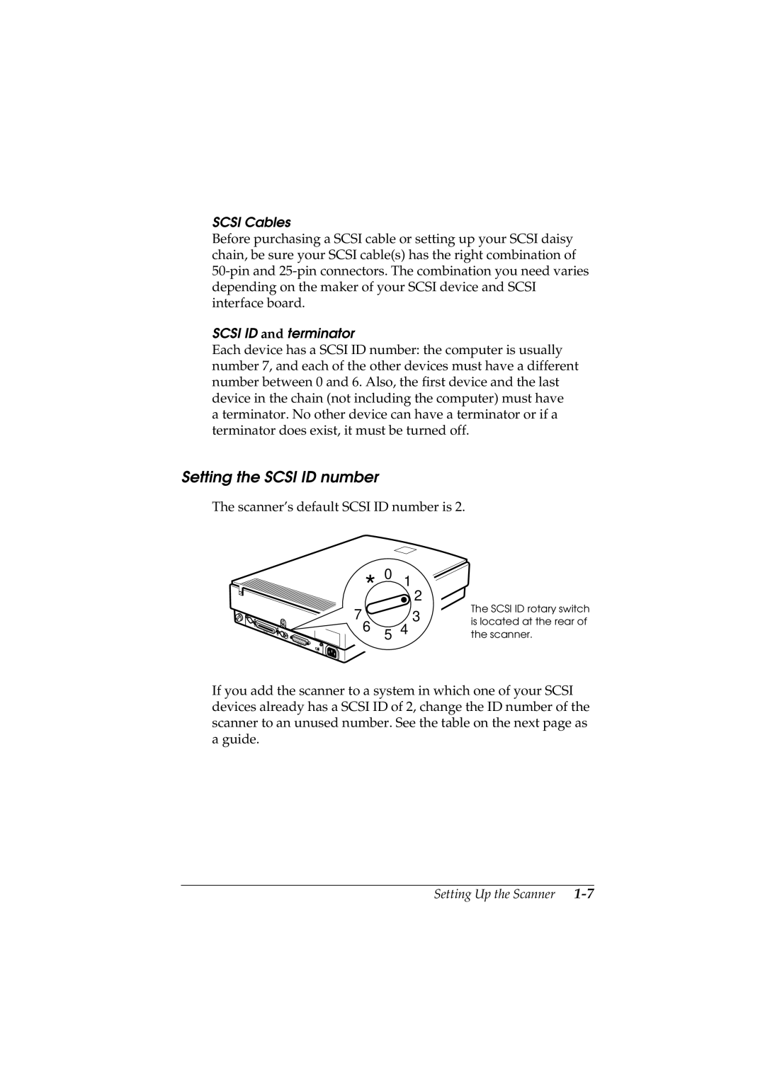 Epson GT-5500 manual Setting the Scsi ID number, Scsi Cables 