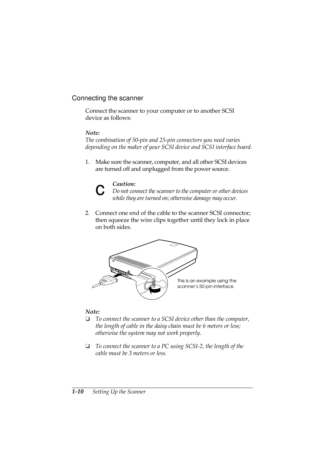 Epson GT-5500 manual Connecting the scanner, CCaution 