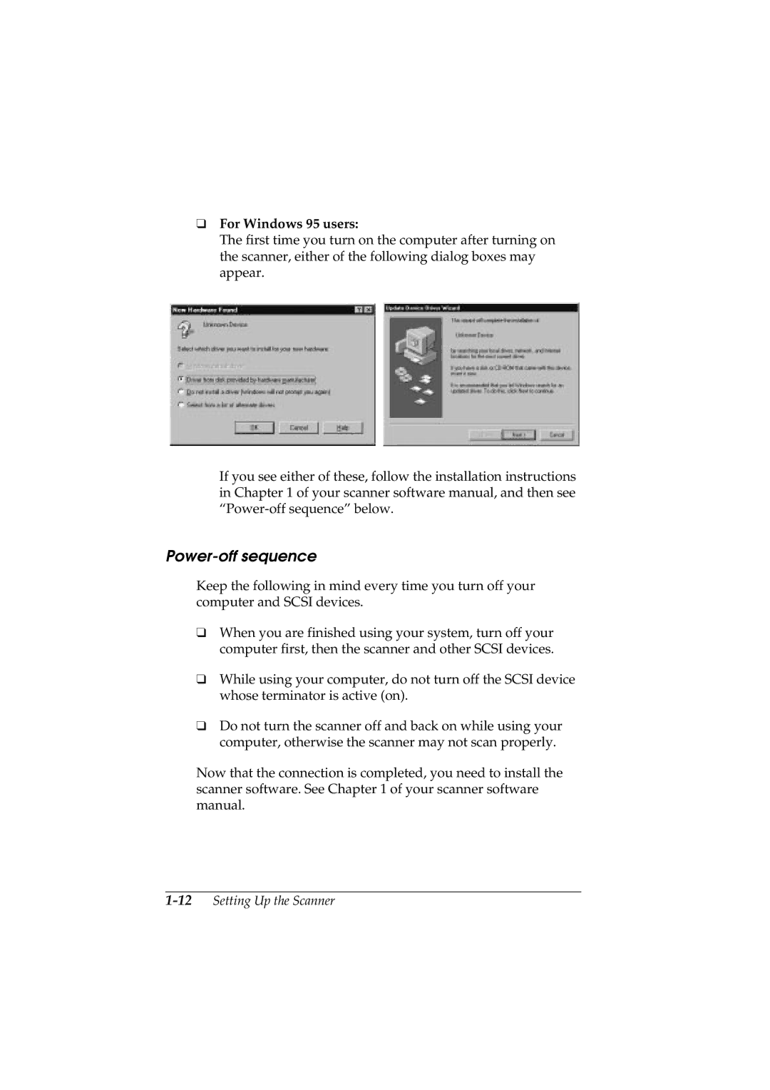 Epson GT-5500 manual Power-off sequence, For Windows 95 users 