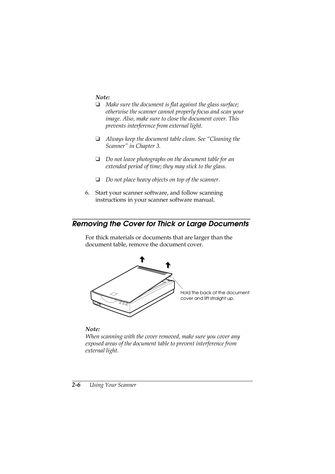 Epson GT-5500 manual Removing the Cover for Thick or Large Documents, Do not place heavy objects on top of the scanner 