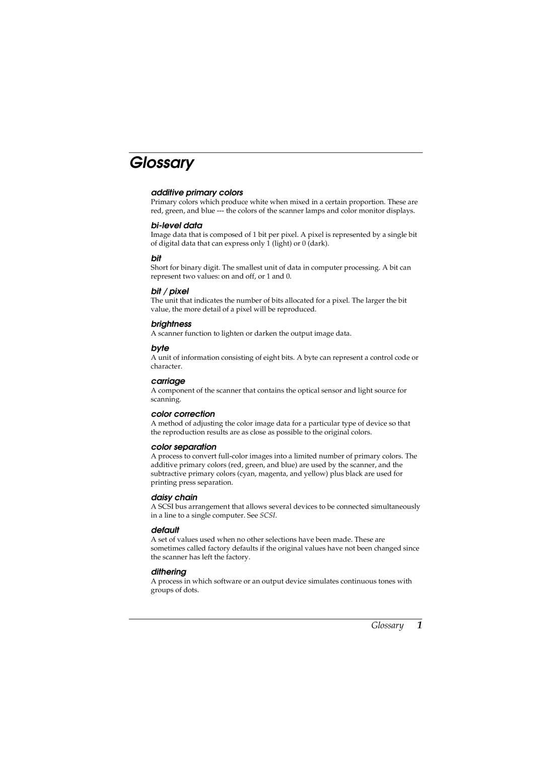 Epson GT-5500 manual Glossary, Additive primary colors 