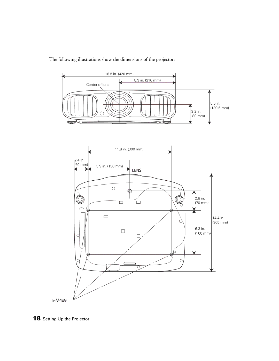 Epson PowerLite Home Cinema 3020e, HC3020, 3020E manual Following illustrations show the dimensions of the projector 