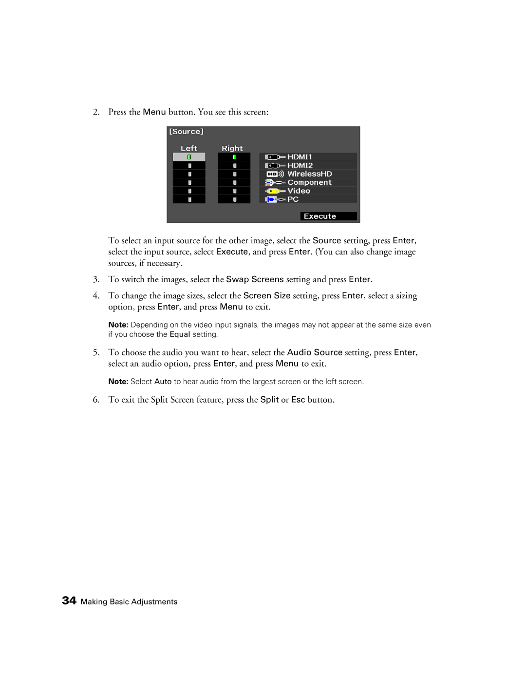 Epson HC3020, 3020E, PowerLite Home Cinema 3020e manual Making Basic Adjustments 