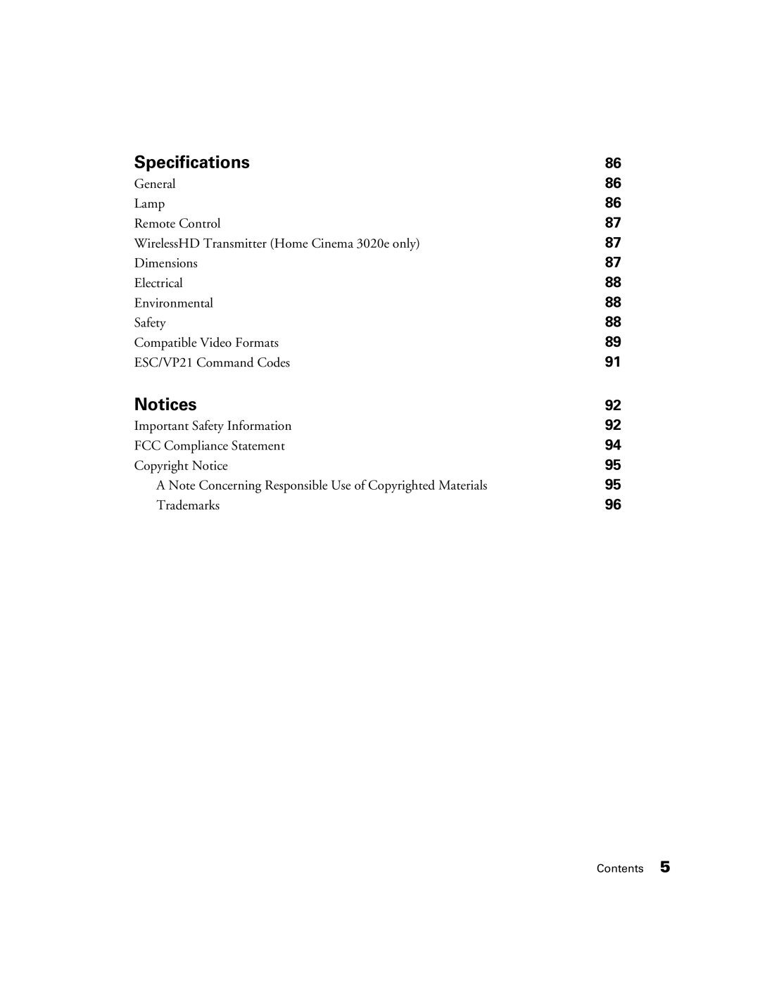 Epson HC3020, 3020E, PowerLite Home Cinema 3020e manual Specifications 