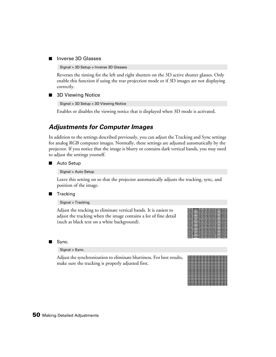 Epson HC3020, 3020E, PowerLite Home Cinema 3020e manual Adjustments for Computer Images, Inverse 3D Glasses 