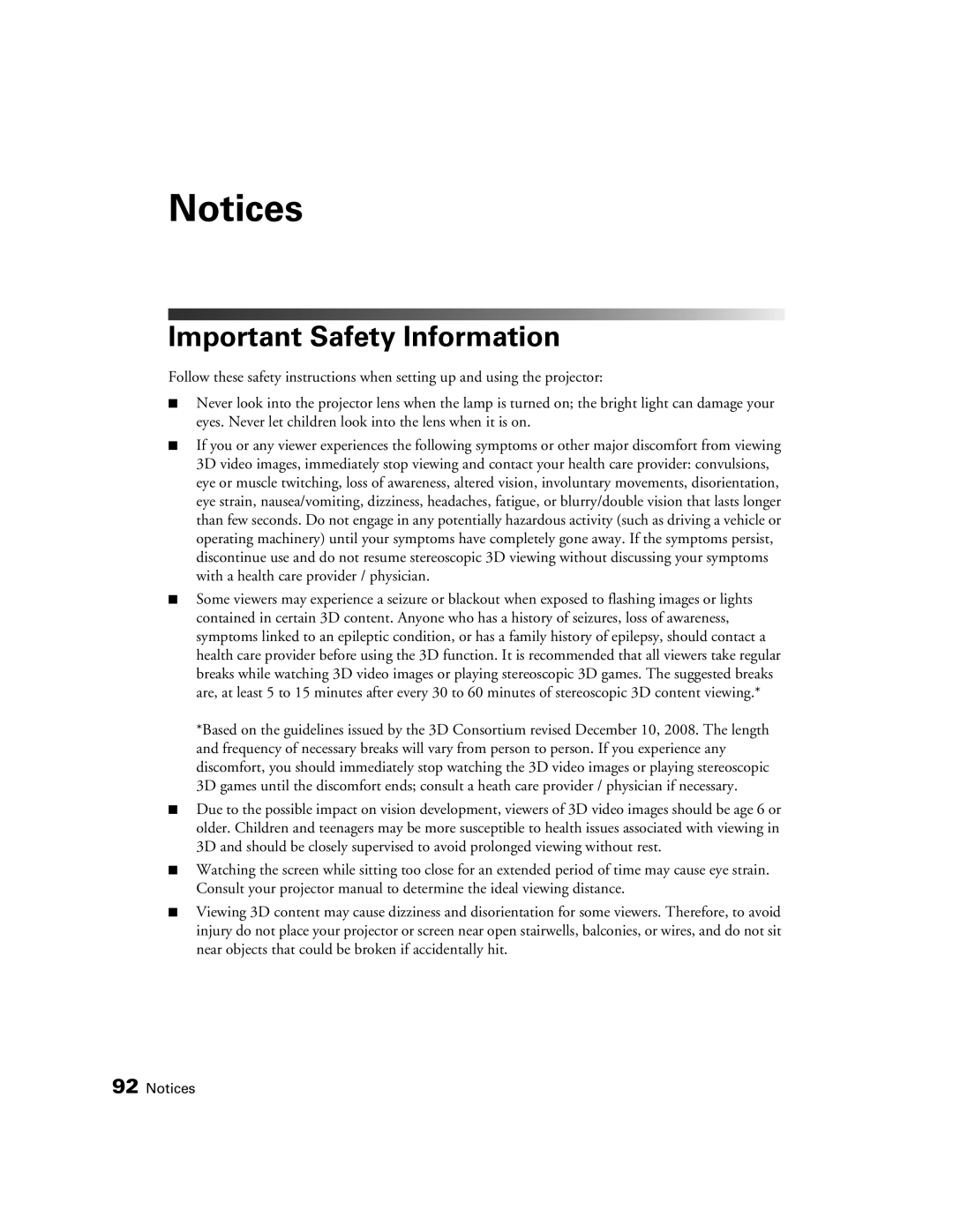 Epson 3020E, HC3020, PowerLite Home Cinema 3020e manual Important Safety Information 