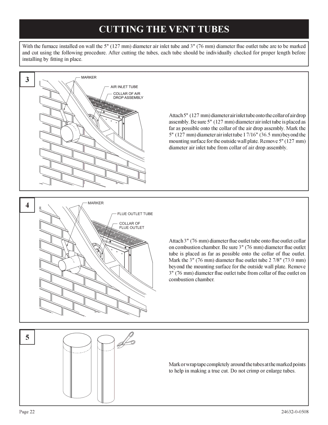 Epson HWDV080DV(N, P)-1 installation instructions Marker Flue Outlet Tube Collar 