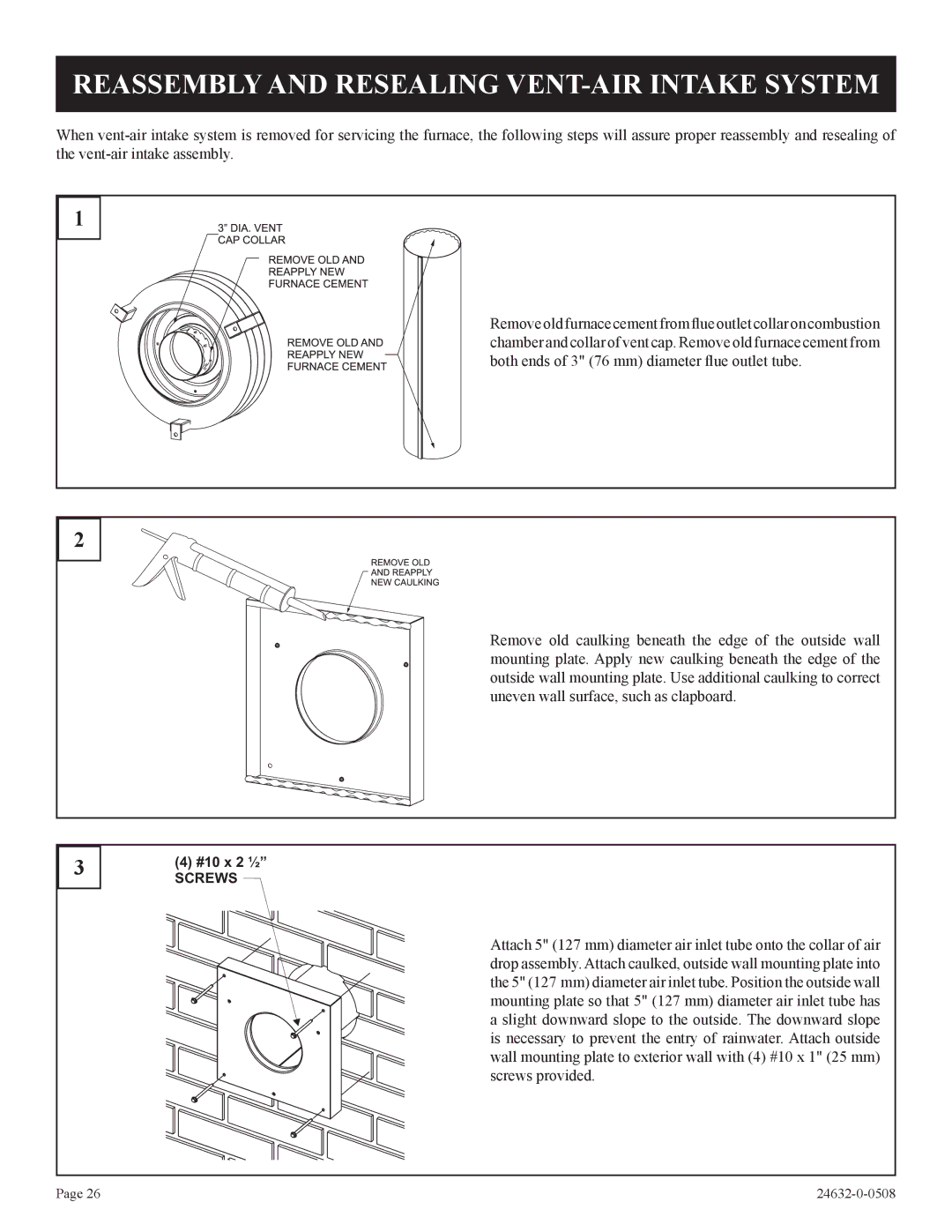 Epson HWDV080DV(N, P)-1 installation instructions Reassembly and Resealing VENT-AIR Intake System 