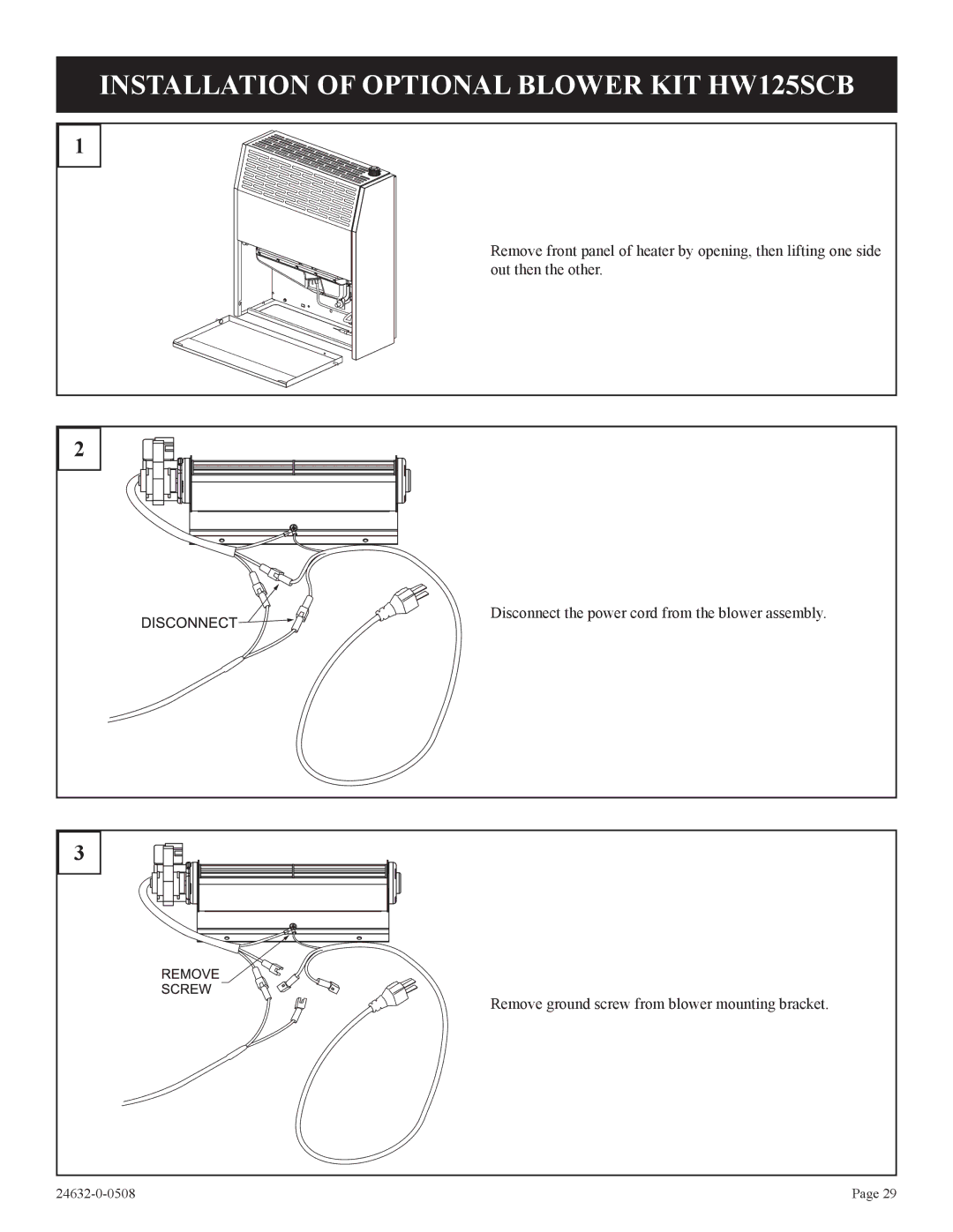 Epson P)-1, HWDV080DV(N installation instructions Installation of Optional Blower KIT HW125SCB 