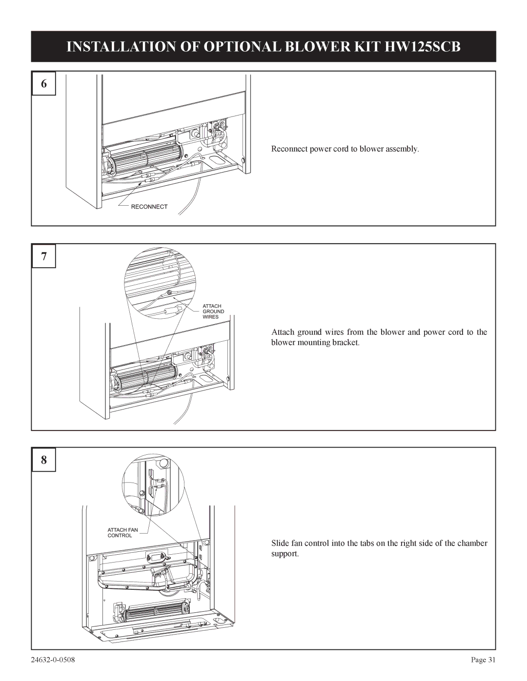 Epson P)-1, HWDV080DV(N installation instructions Installation of Optional Blower KIT HW125SCB 