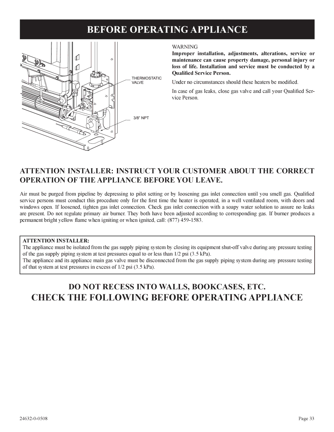 Epson P)-1, HWDV080DV(N installation instructions Before Operating Appliance 