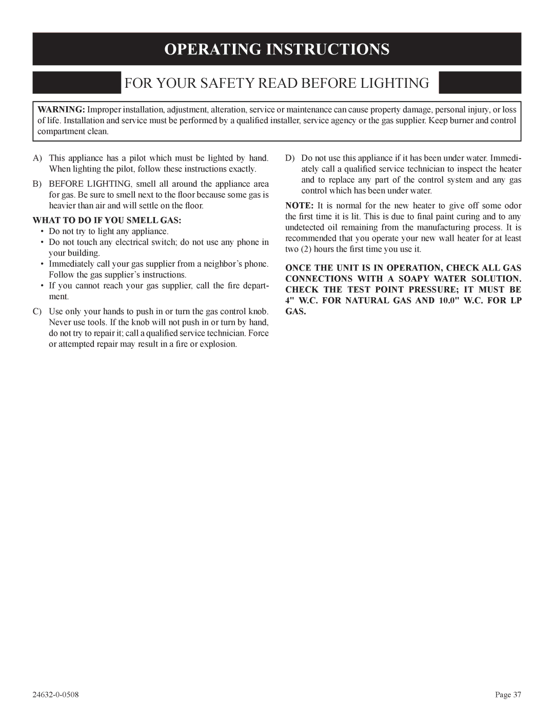 Epson P)-1, HWDV080DV(N installation instructions Operating Instructions, What to do if YOU Smell GAS 