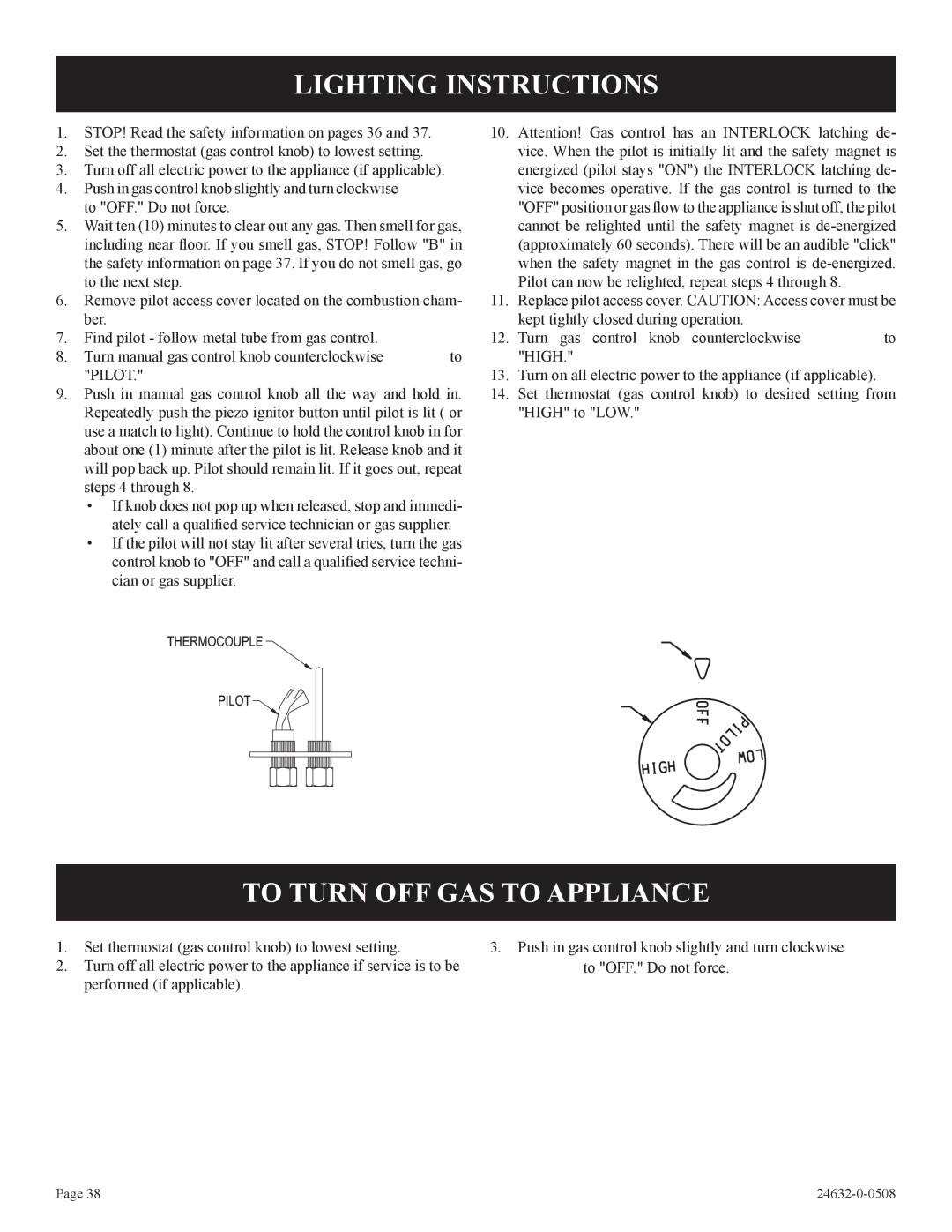 Epson HWDV080DV(N, P)-1 installation instructions Lighting Instructions, To Turn OFF GAS to Appliance 