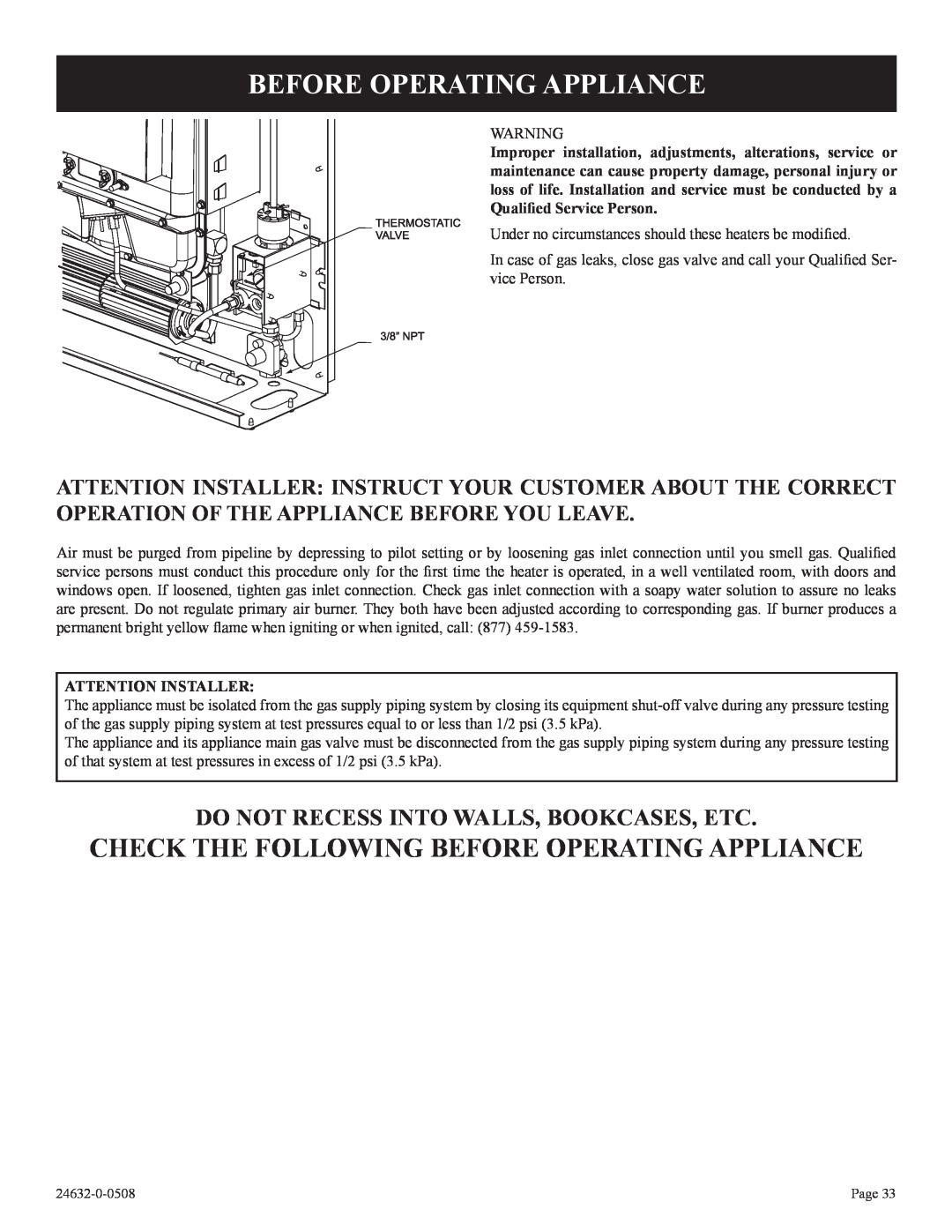 Epson P)-1, HWDV080DV(N installation instructions Check The Following Before Operating Appliance, Attention Installer 
