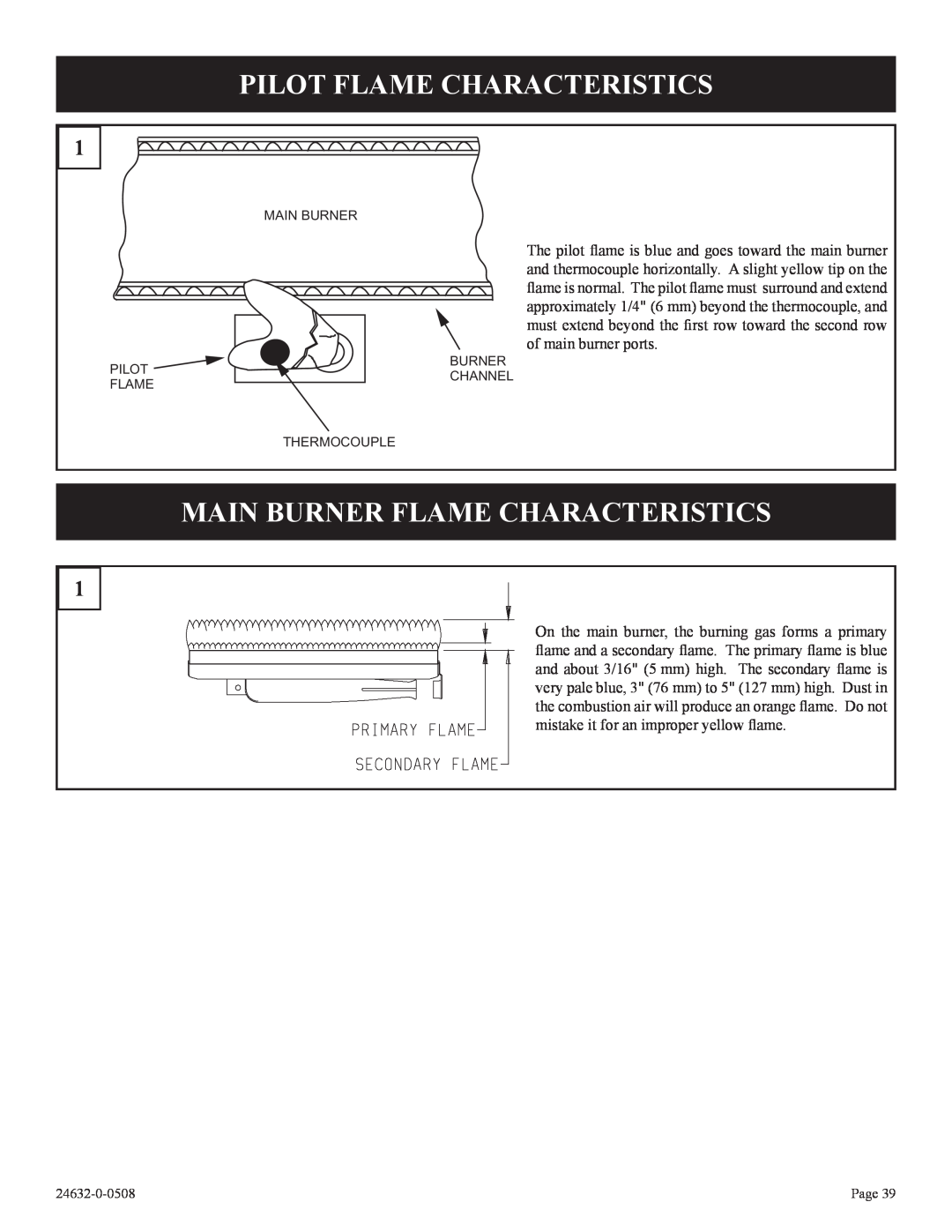 Epson P)-1 Pilot Flame Characteristics, Main Burner Flame Characteristics, Main Burner Pilot Flame Thermocouple 