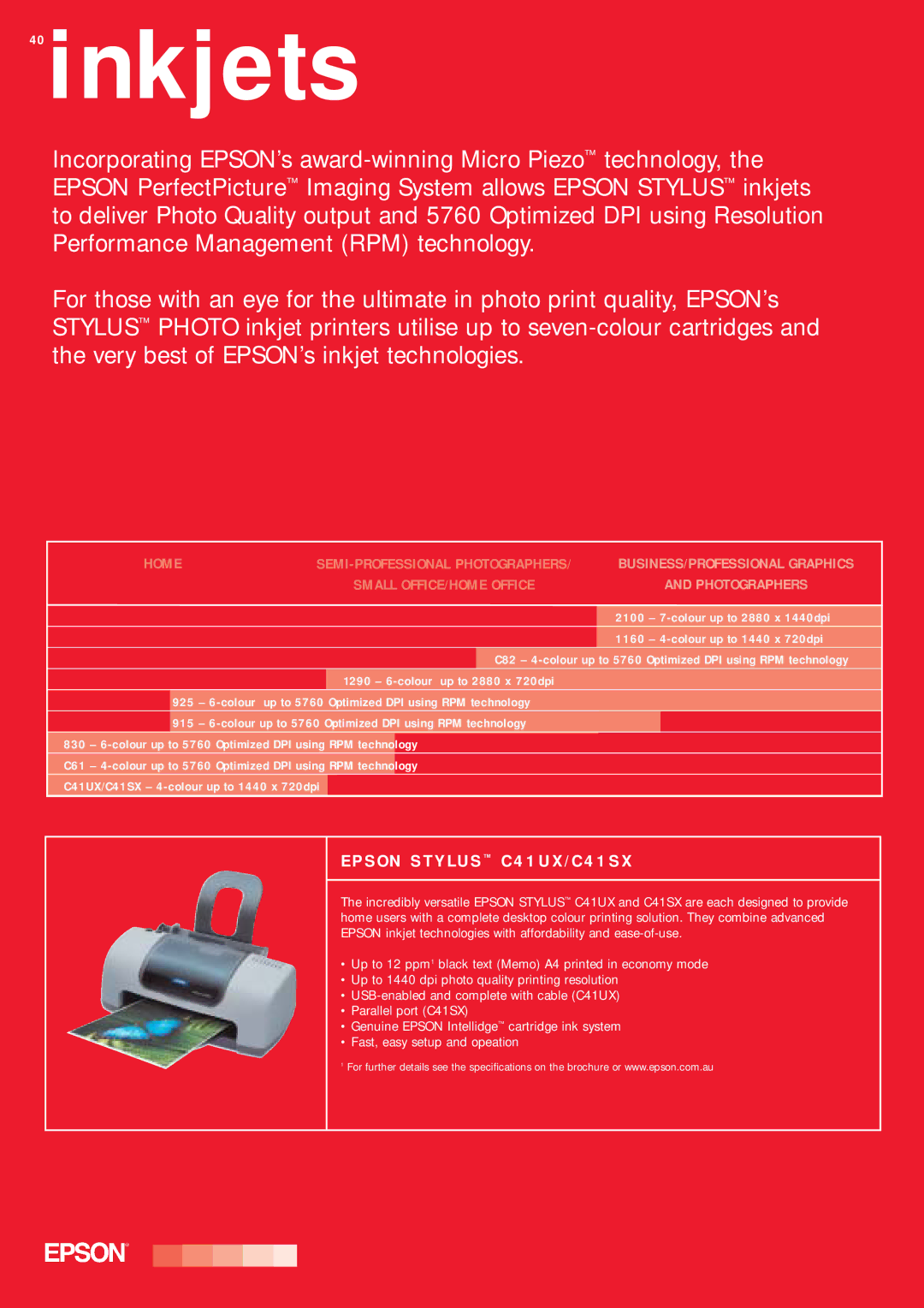 Epson Inkjets manual Epson Stylus C41UX/C41SX 