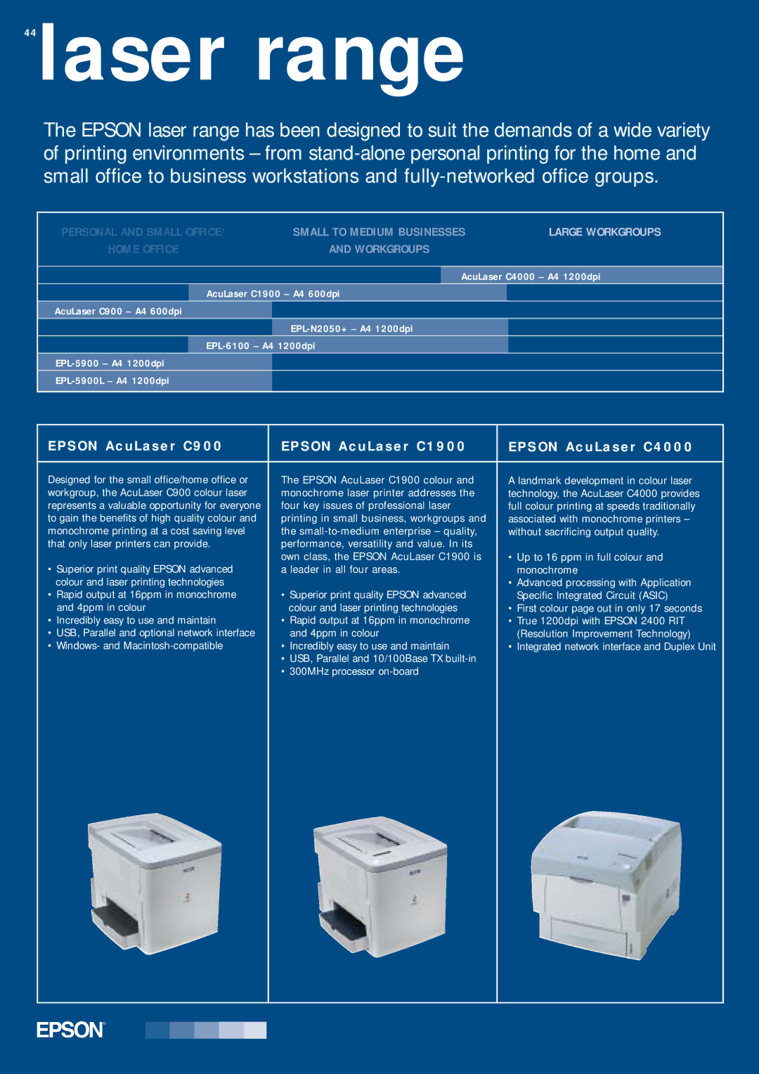 Epson Inkjets manual 44laser range, Large Workgroups 