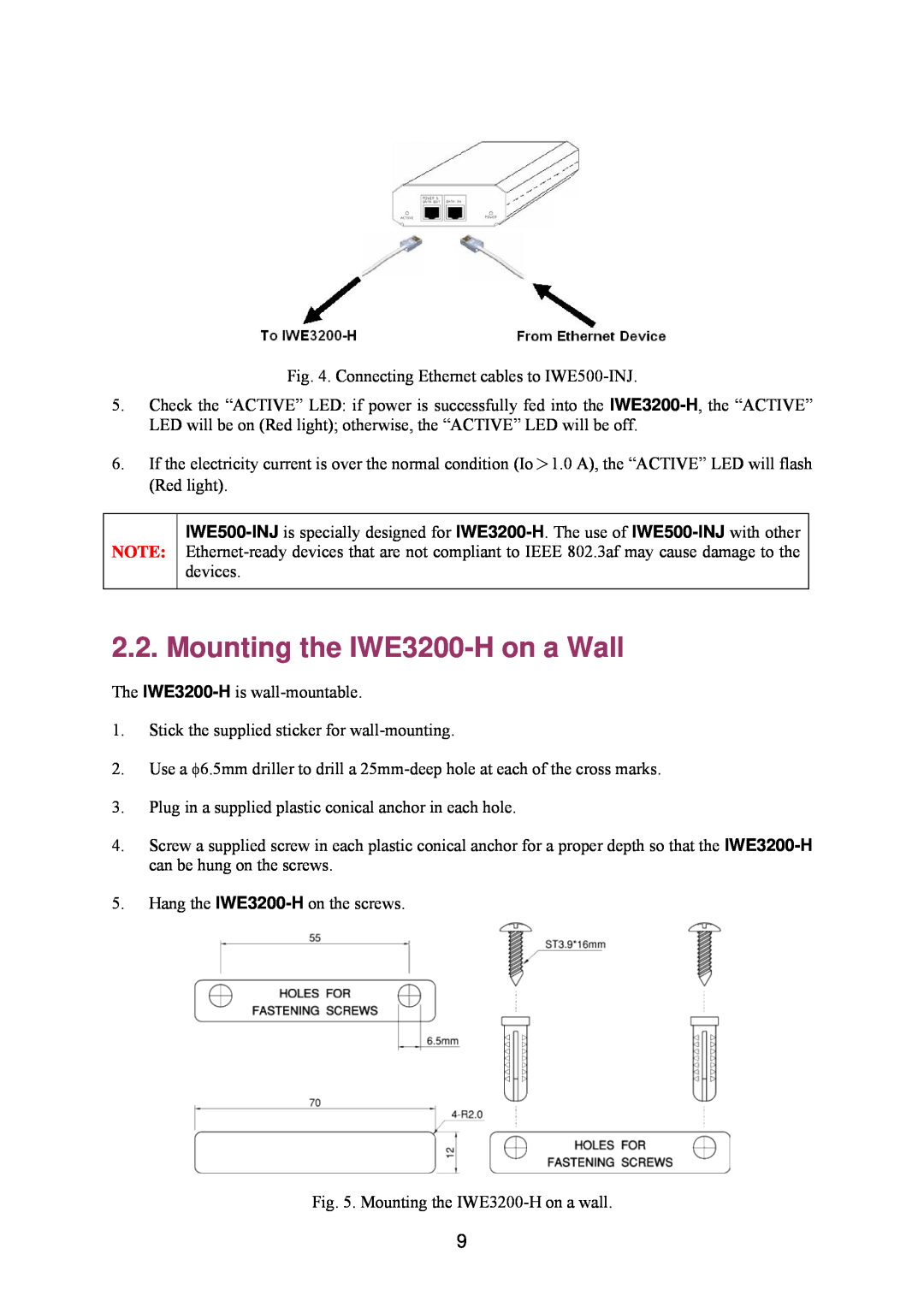 Epson manual Mounting the IWE3200-Hon a Wall 