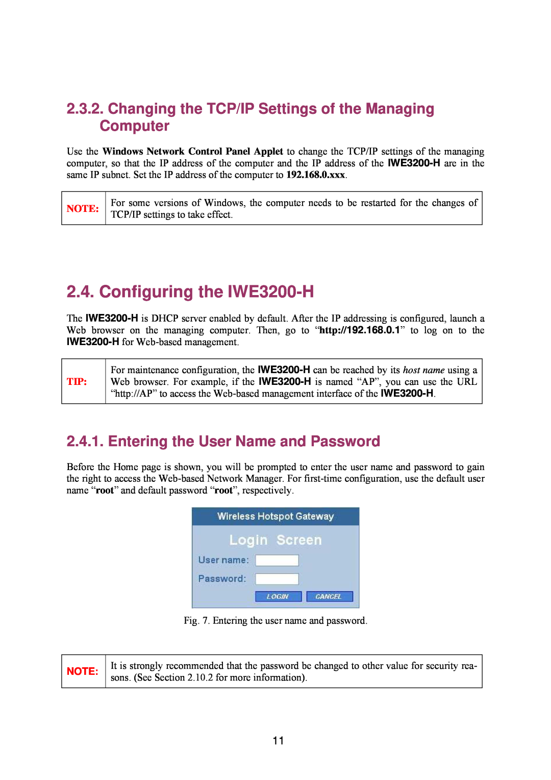 Epson manual Configuring the IWE3200-H, Entering the User Name and Password 