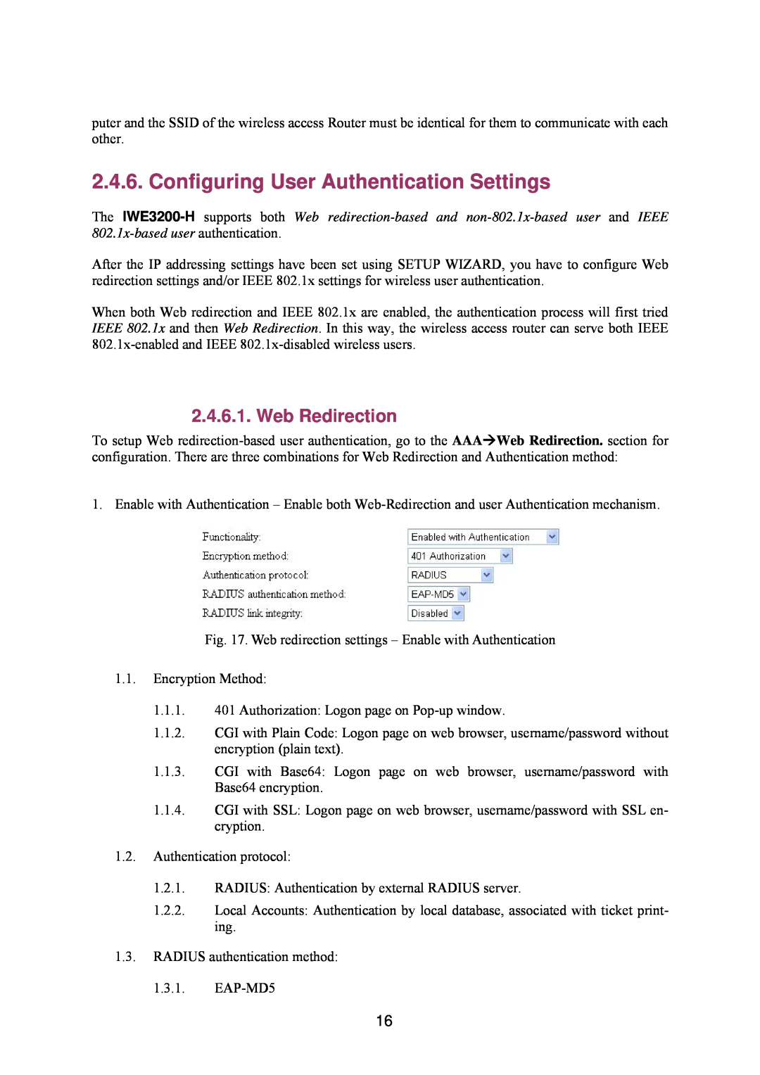 Epson IWE3200-H manual Configuring User Authentication Settings, Web Redirection 