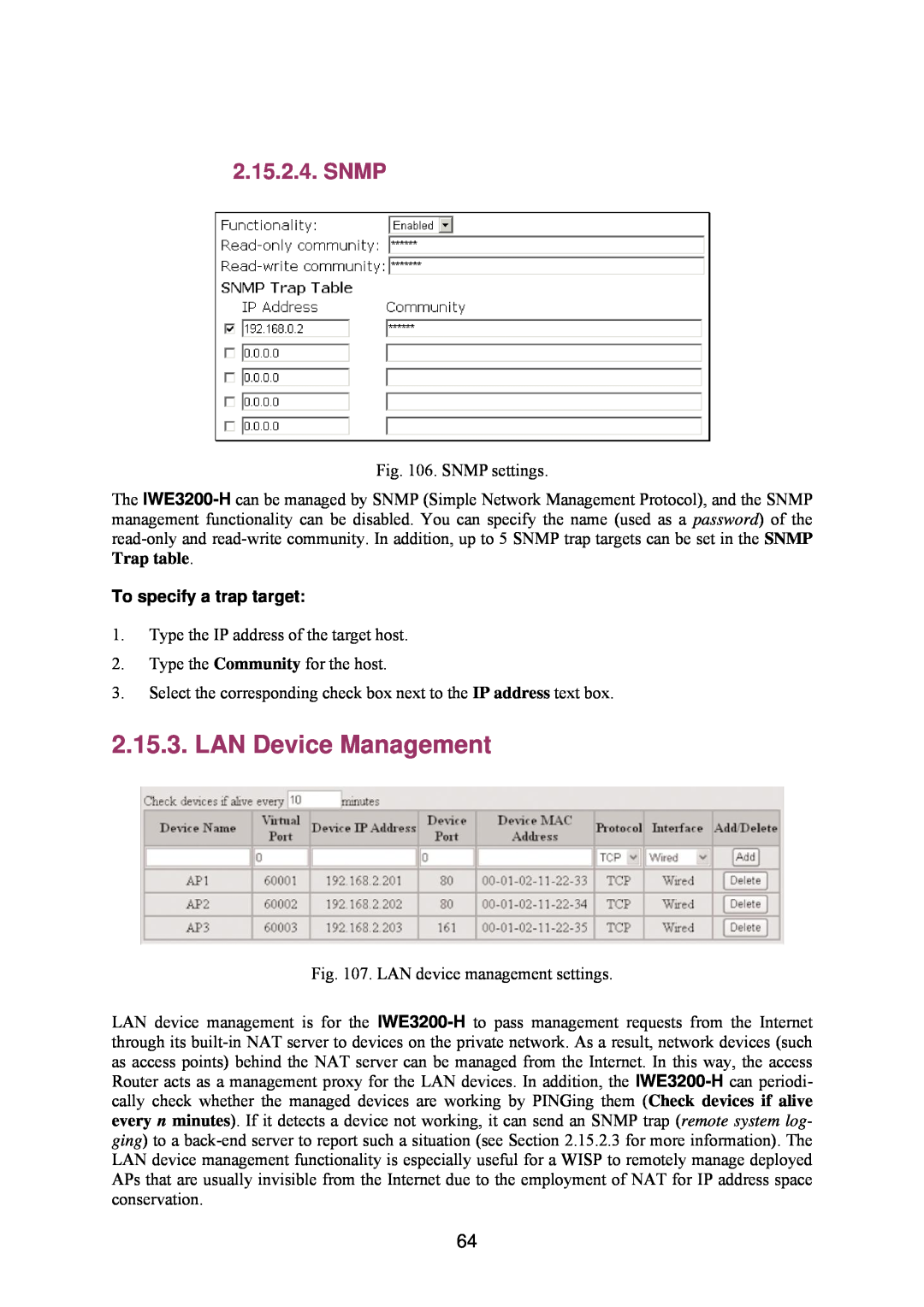 Epson IWE3200-H manual LAN Device Management, Snmp, To specify a trap target 
