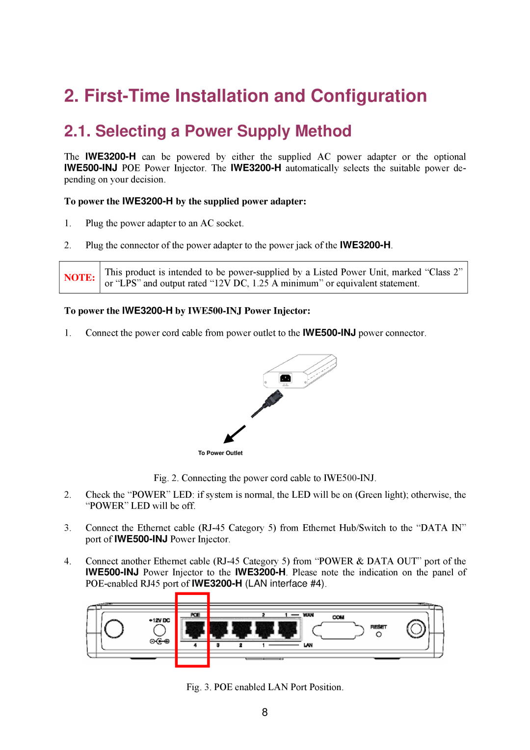 Epson IWE3200-H manual First-Time Installation and Configuration, Selecting a Power Supply Method 