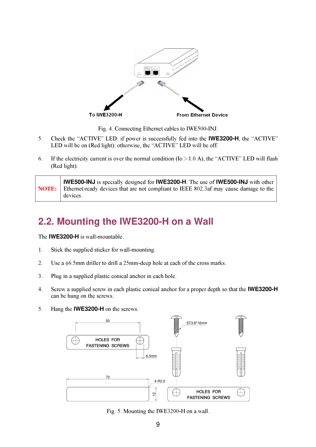 Epson manual Mounting the IWE3200-H on a Wall, Mounting the IWE3200-H on a wall 