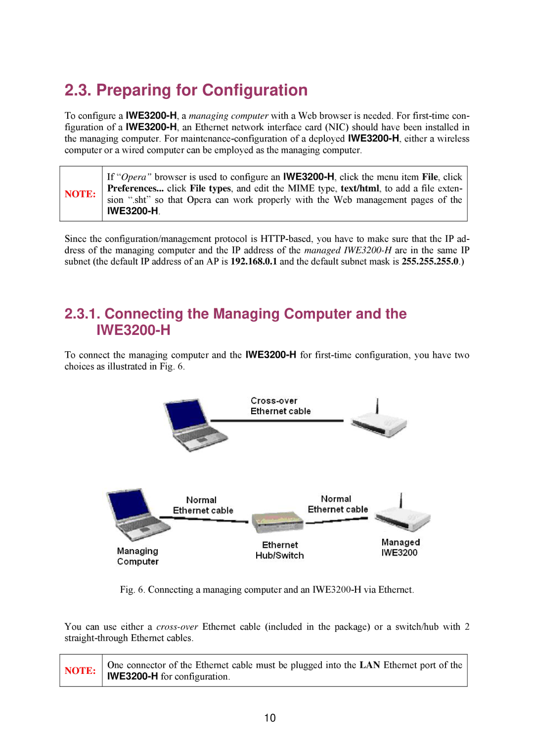 Epson manual Preparing for Configuration, Connecting the Managing Computer and the IWE3200-H 