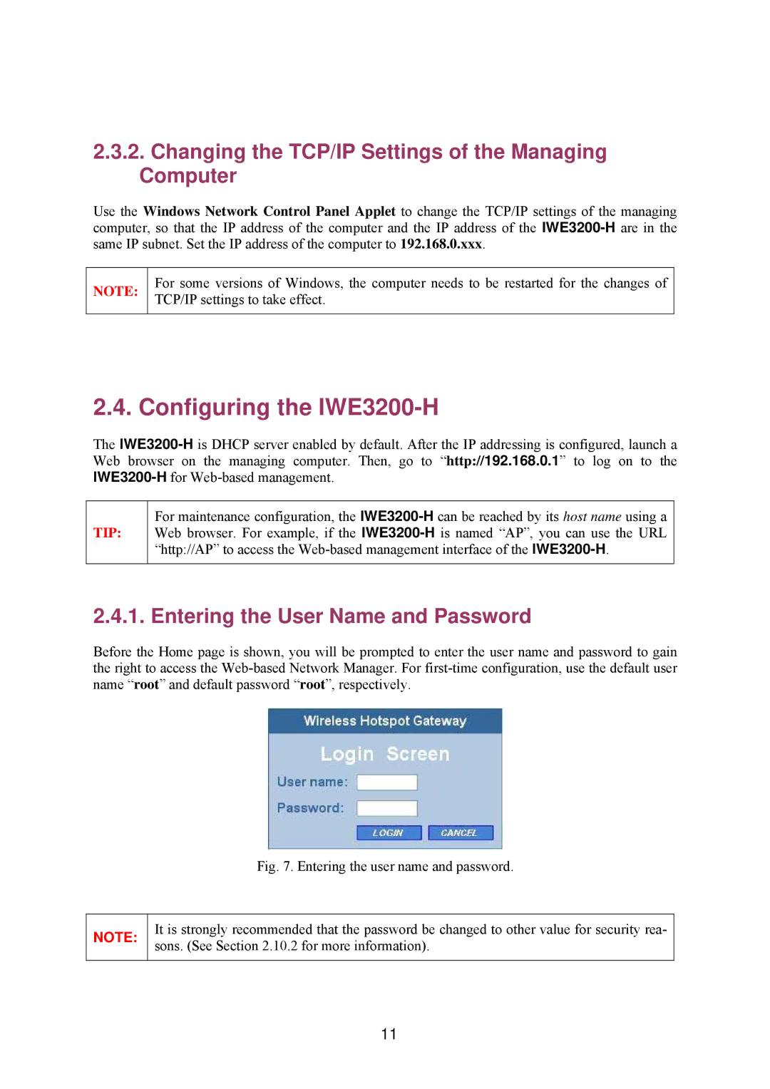 Epson manual Configuring the IWE3200-H, Changing the TCP/IP Settings of the Managing Computer 