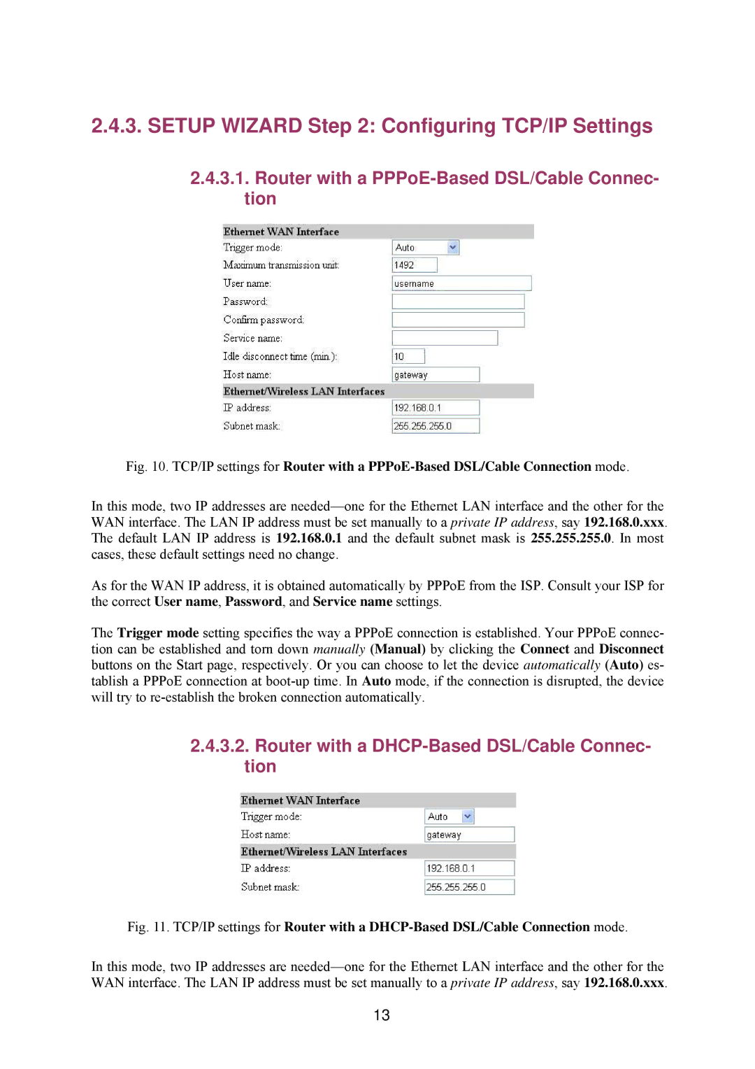 Epson IWE3200-H manual Setup Wizard Configuring TCP/IP Settings, Router with a PPPoE-Based DSL/Cable Connec- tion 