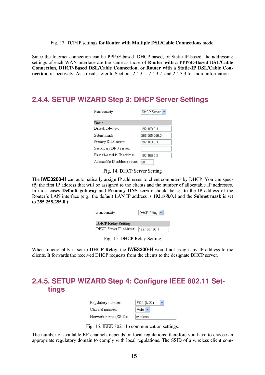 Epson IWE3200-H manual Setup Wizard Dhcp Server Settings, Setup Wizard Configure Ieee 802.11 Set- tings 