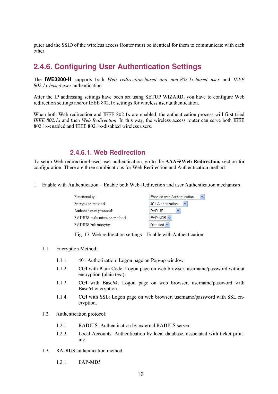 Epson IWE3200-H manual Configuring User Authentication Settings, Web Redirection 