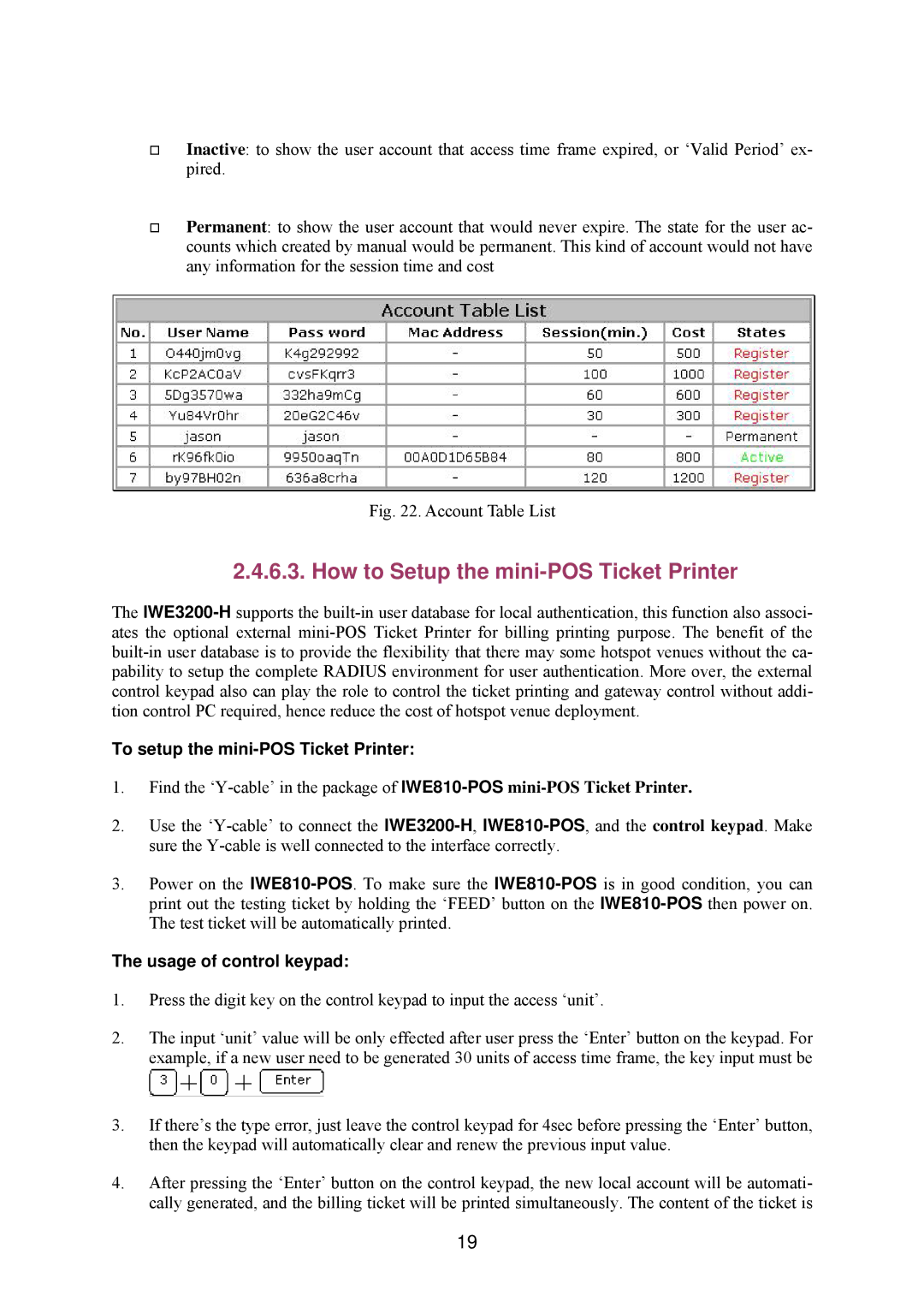 Epson IWE3200-H How to Setup the mini-POS Ticket Printer, To setup the mini-POS Ticket Printer, Usage of control keypad 