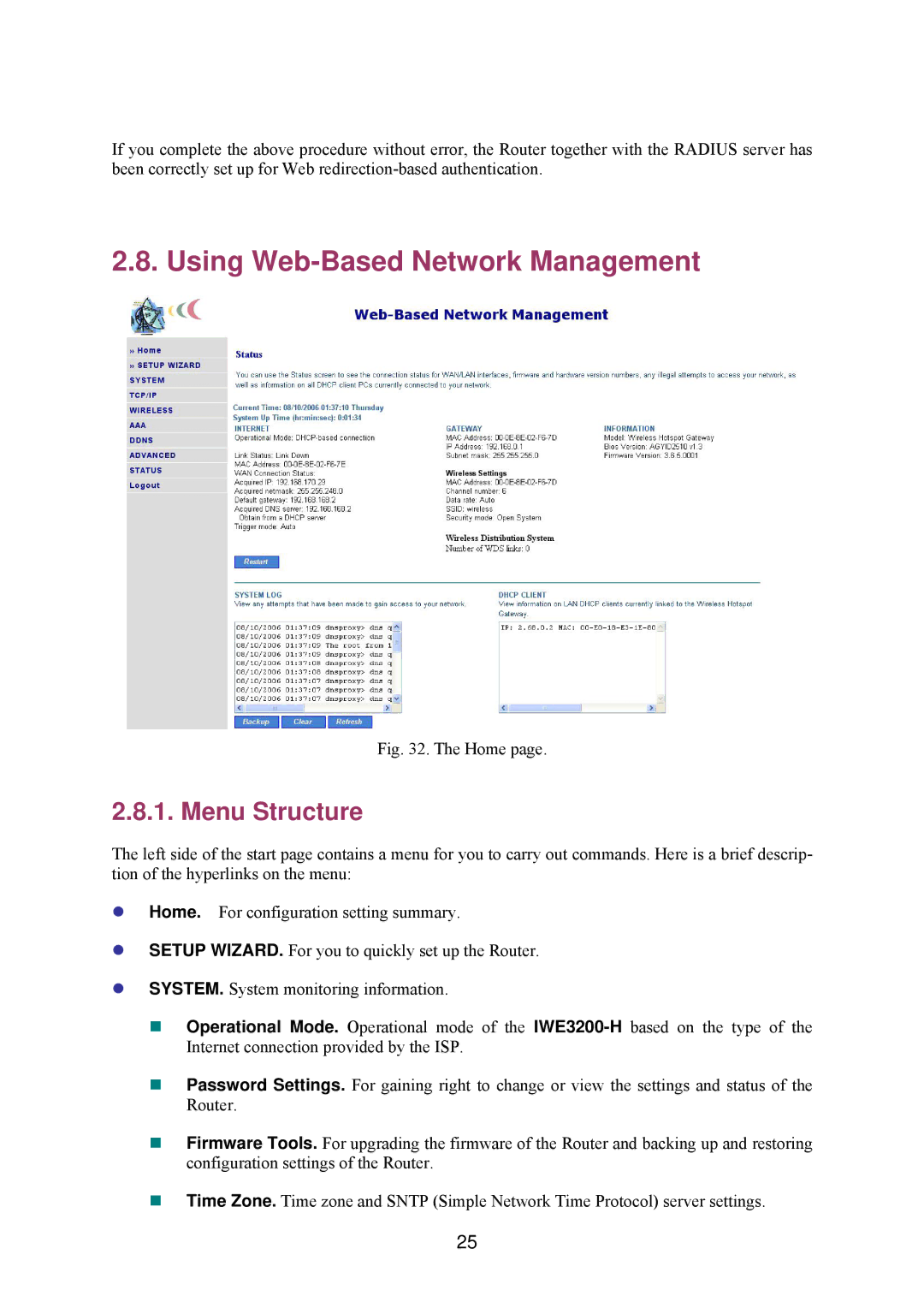 Epson IWE3200-H manual Using Web-Based Network Management, Menu Structure 