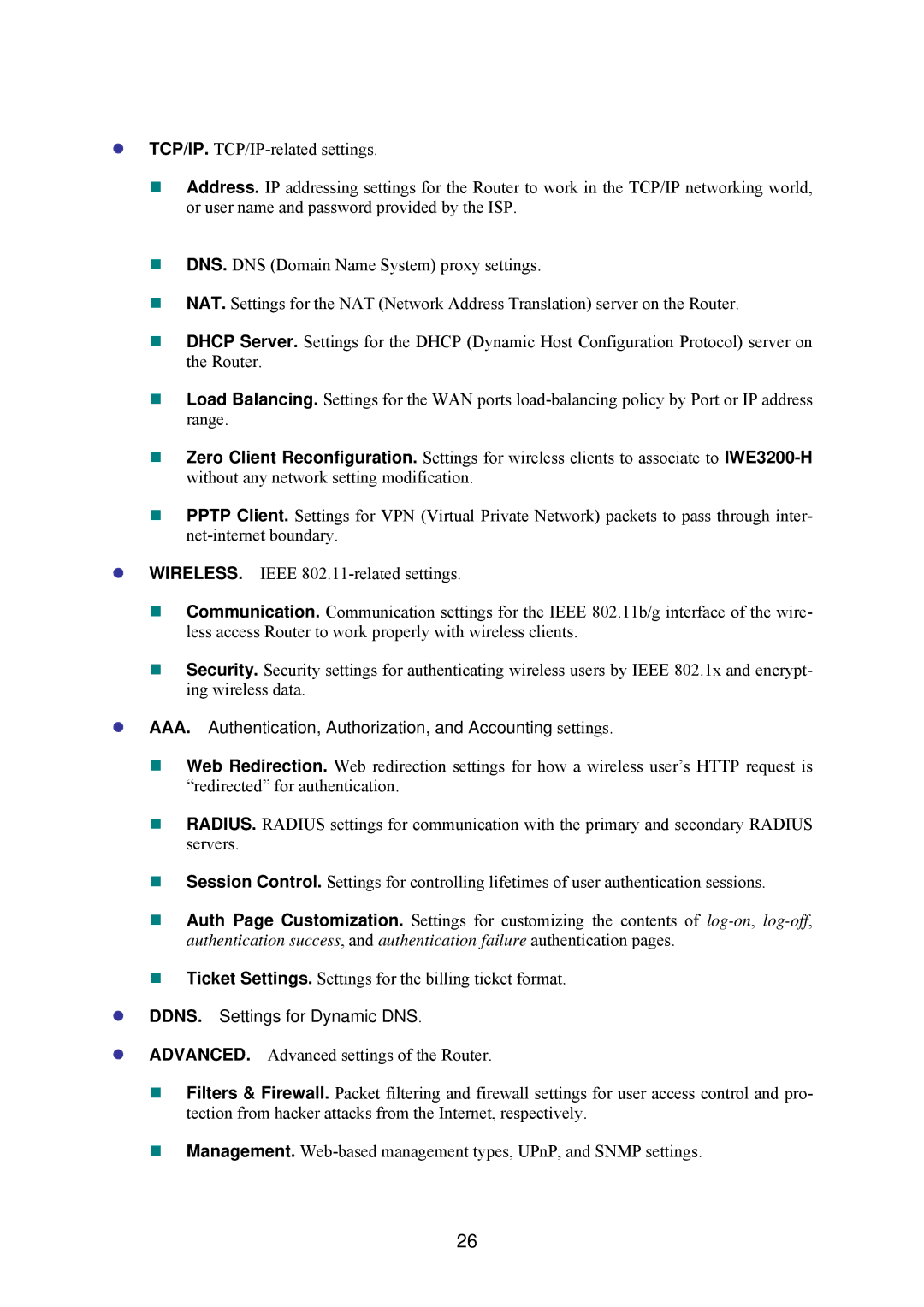 Epson IWE3200-H manual AAA. Authentication, Authorization, and Accounting settings 