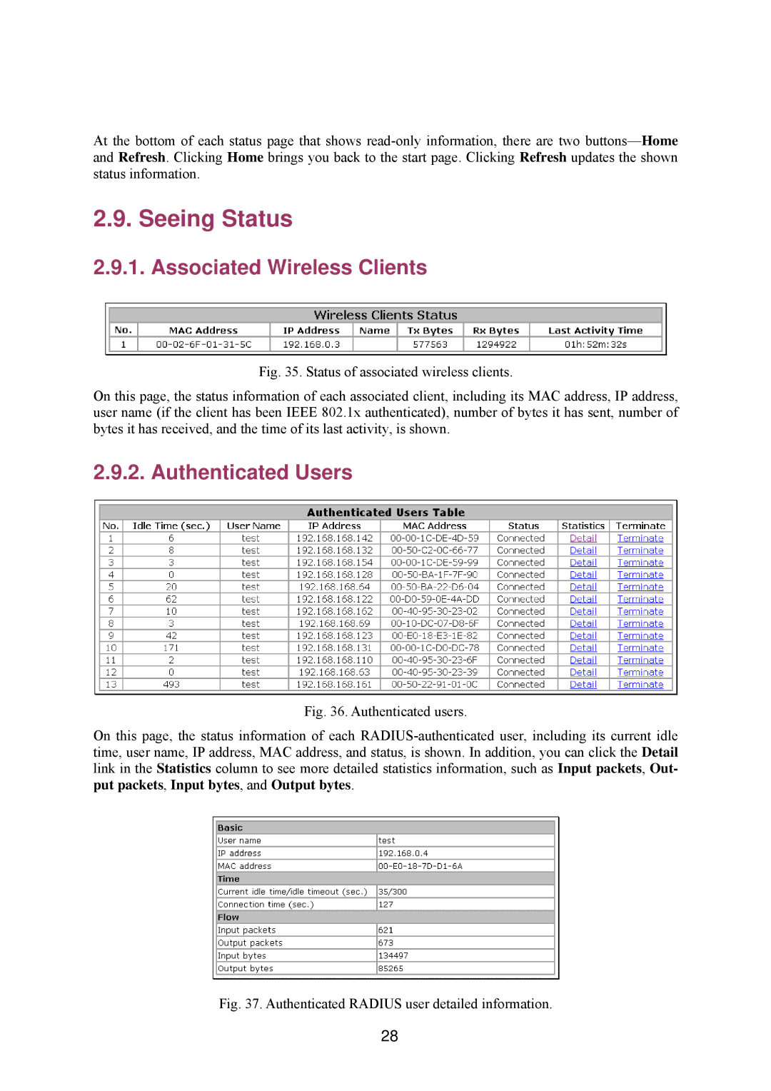 Epson IWE3200-H manual Seeing Status, Associated Wireless Clients, Authenticated Users 