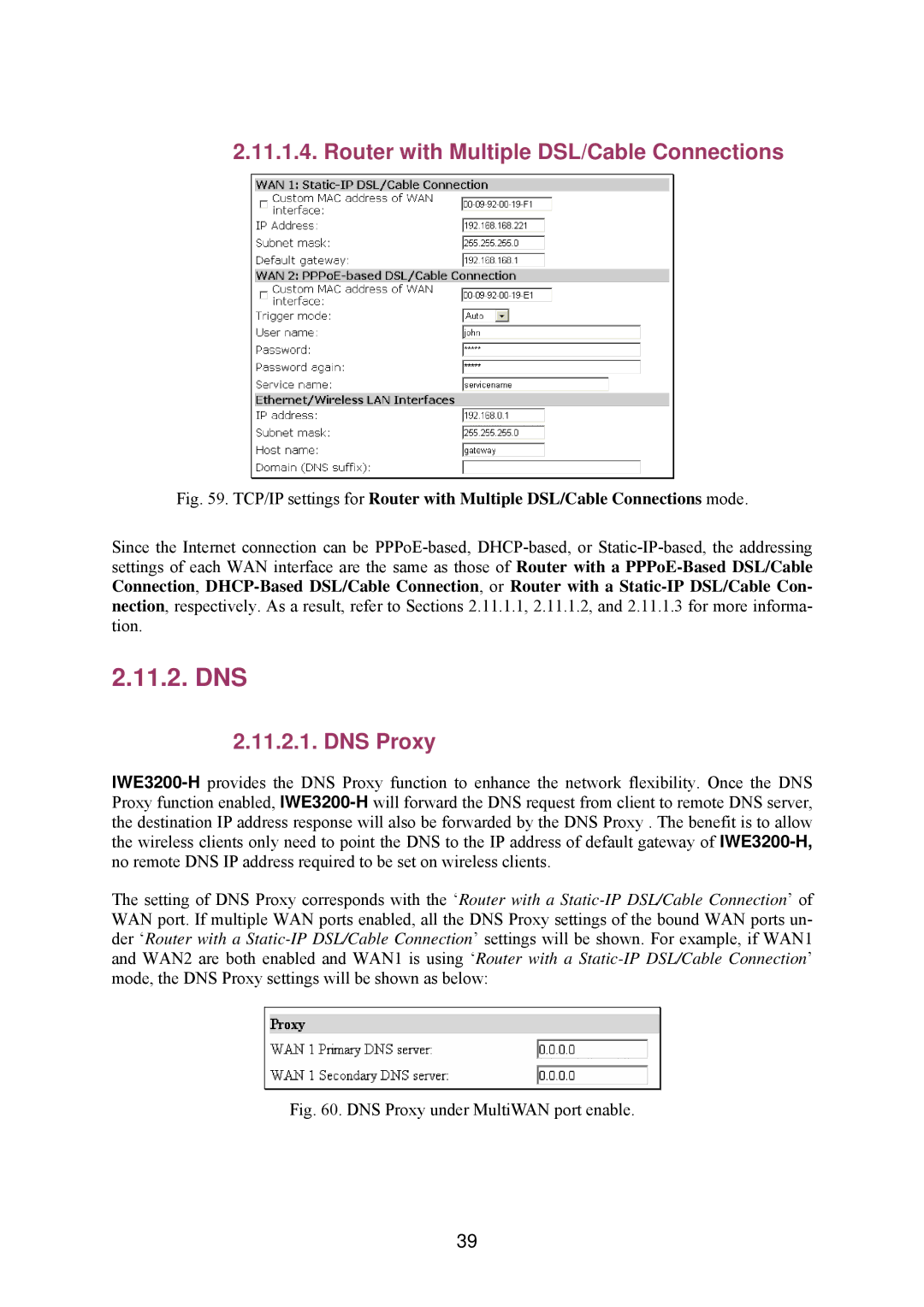 Epson IWE3200-H manual Dns, Router with Multiple DSL/Cable Connections, DNS Proxy 