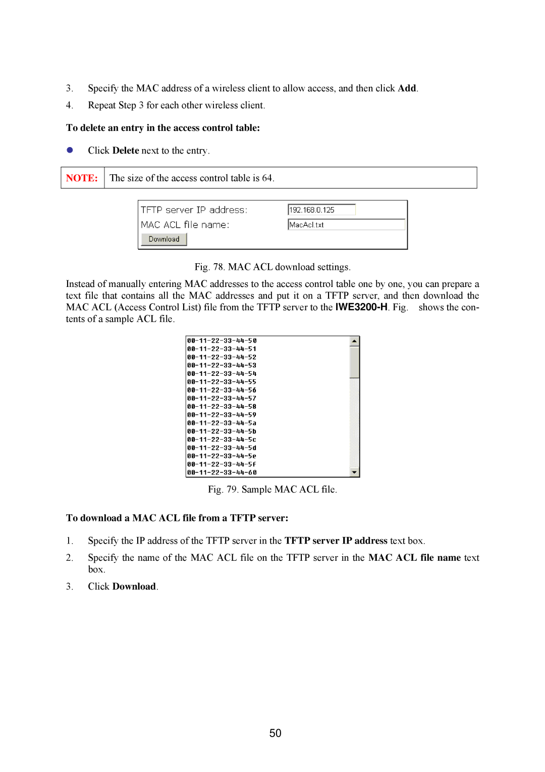 Epson IWE3200-H manual To delete an entry in the access control table 