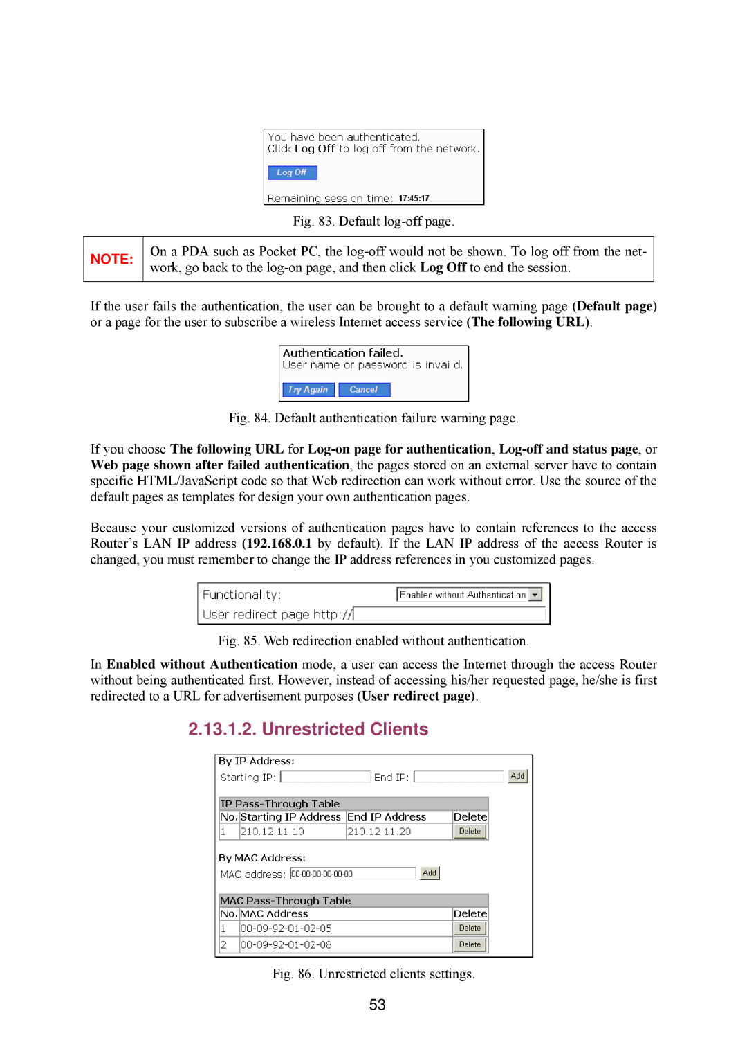 Epson IWE3200-H manual Unrestricted Clients, Default authentication failure warning 