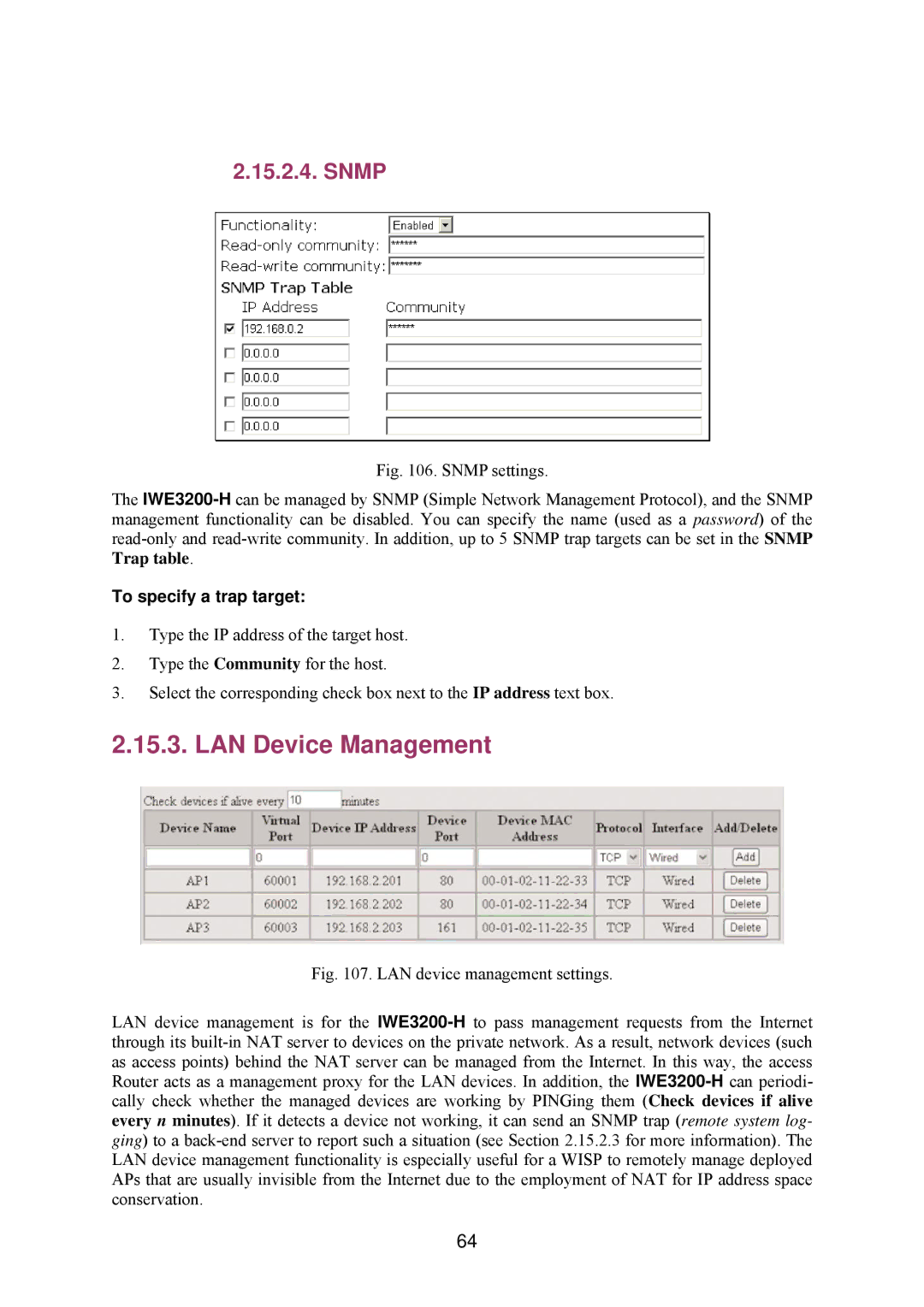 Epson IWE3200-H manual LAN Device Management, Snmp, To specify a trap target 