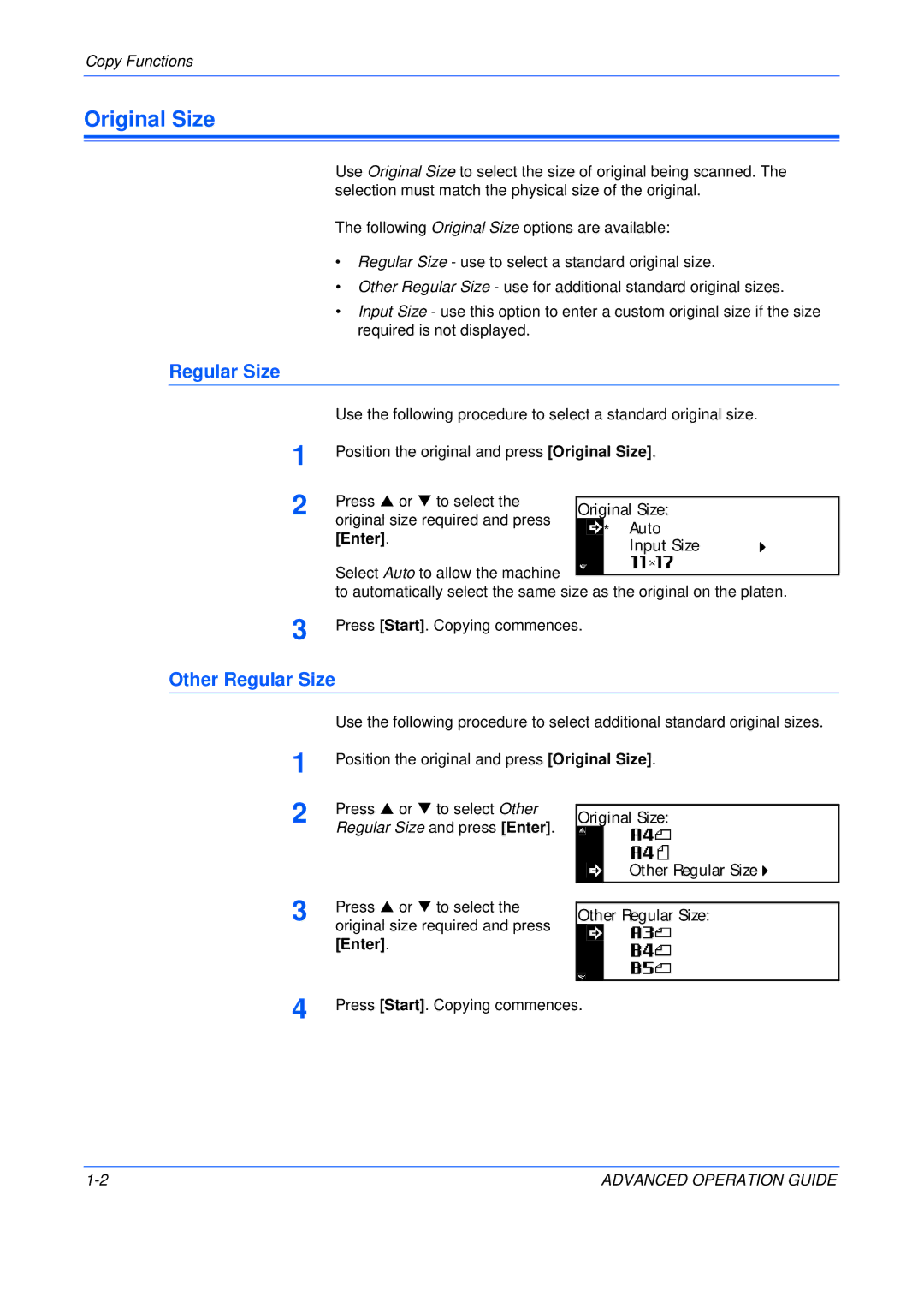 Epson KM-2050, KM-1650, KM-2550 manual Original Size, Other Regular Size 