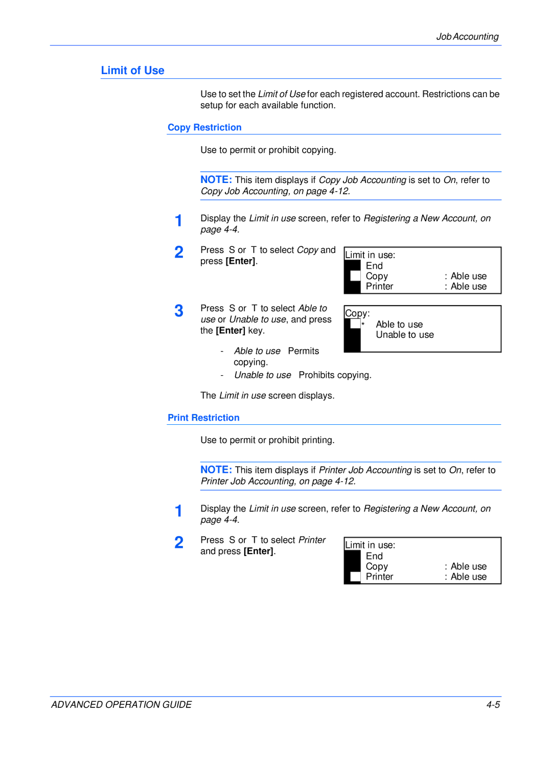 Epson KM-1650, KM-2050, KM-2550 manual Limit of Use, Copy Restriction, Print Restriction 