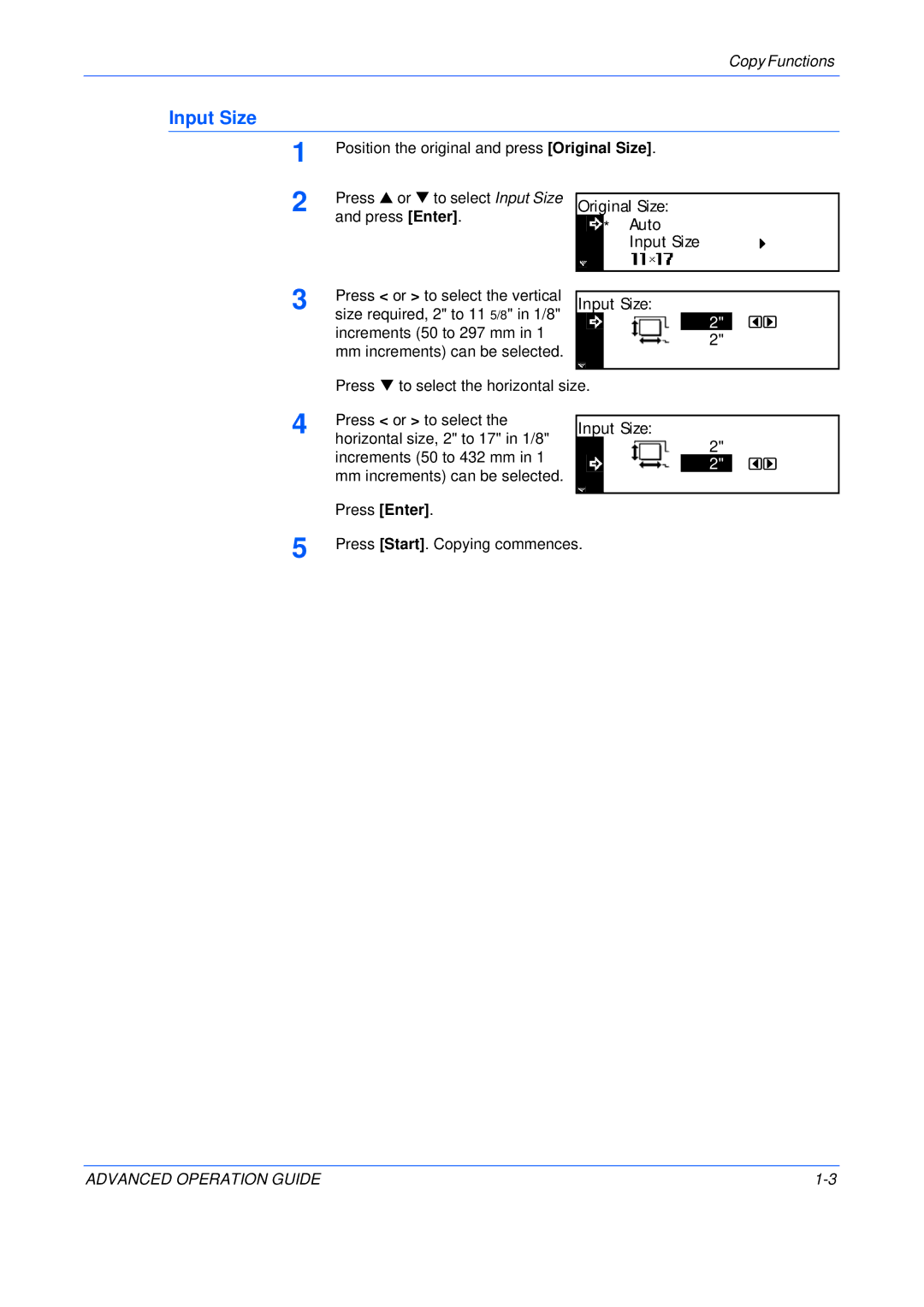 Epson KM-1650, KM-2050, KM-2550 manual Input Size 