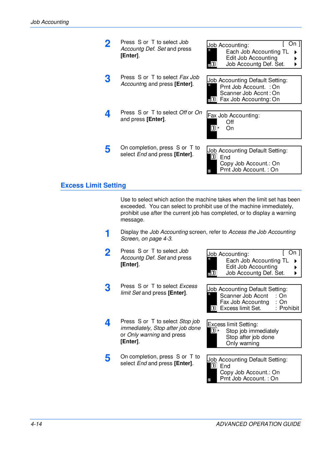 Epson KM-1650, KM-2050, KM-2550 manual Excess Limit Setting 