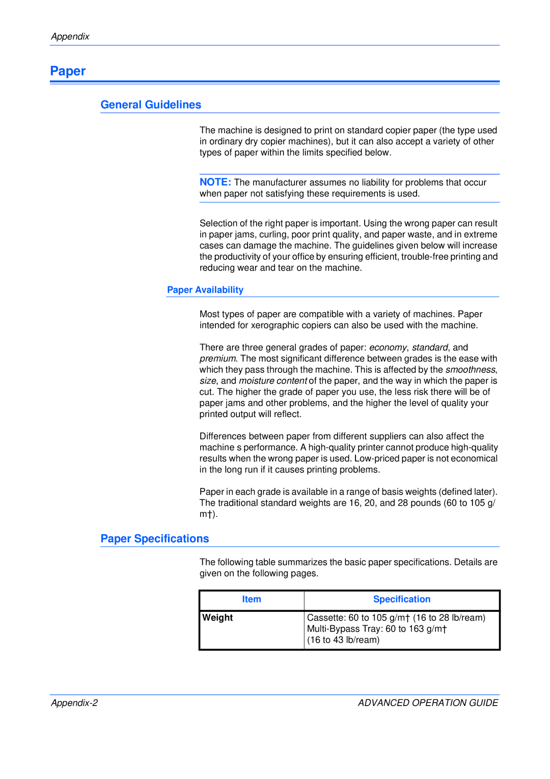 Epson KM-2550, KM-2050, KM-1650 manual General Guidelines, Paper Specifications, Paper Availability 