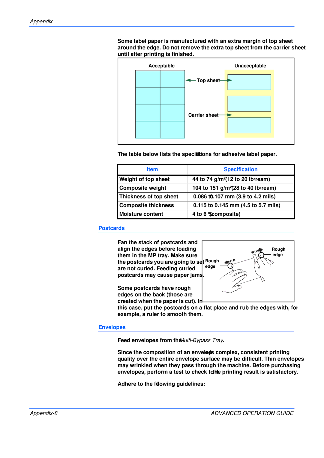 Epson KM-2550, KM-2050, KM-1650 manual Postcards, Envelopes 