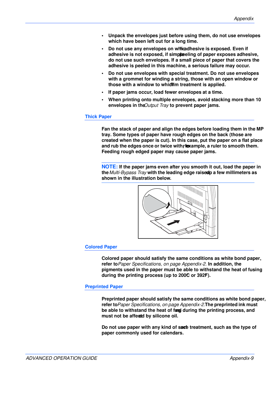 Epson KM-2050, KM-1650, KM-2550 manual Thick Paper, Colored Paper, Preprinted Paper 